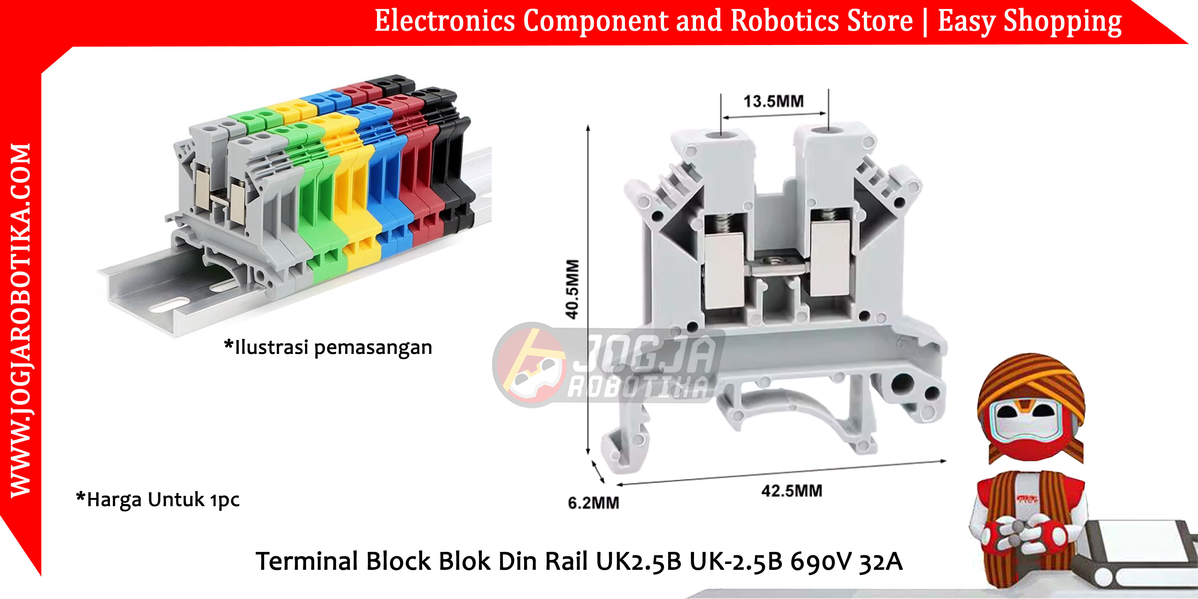 Terminal Block Blok Din Rail UK2.5B UK-2.5B 690V 32A