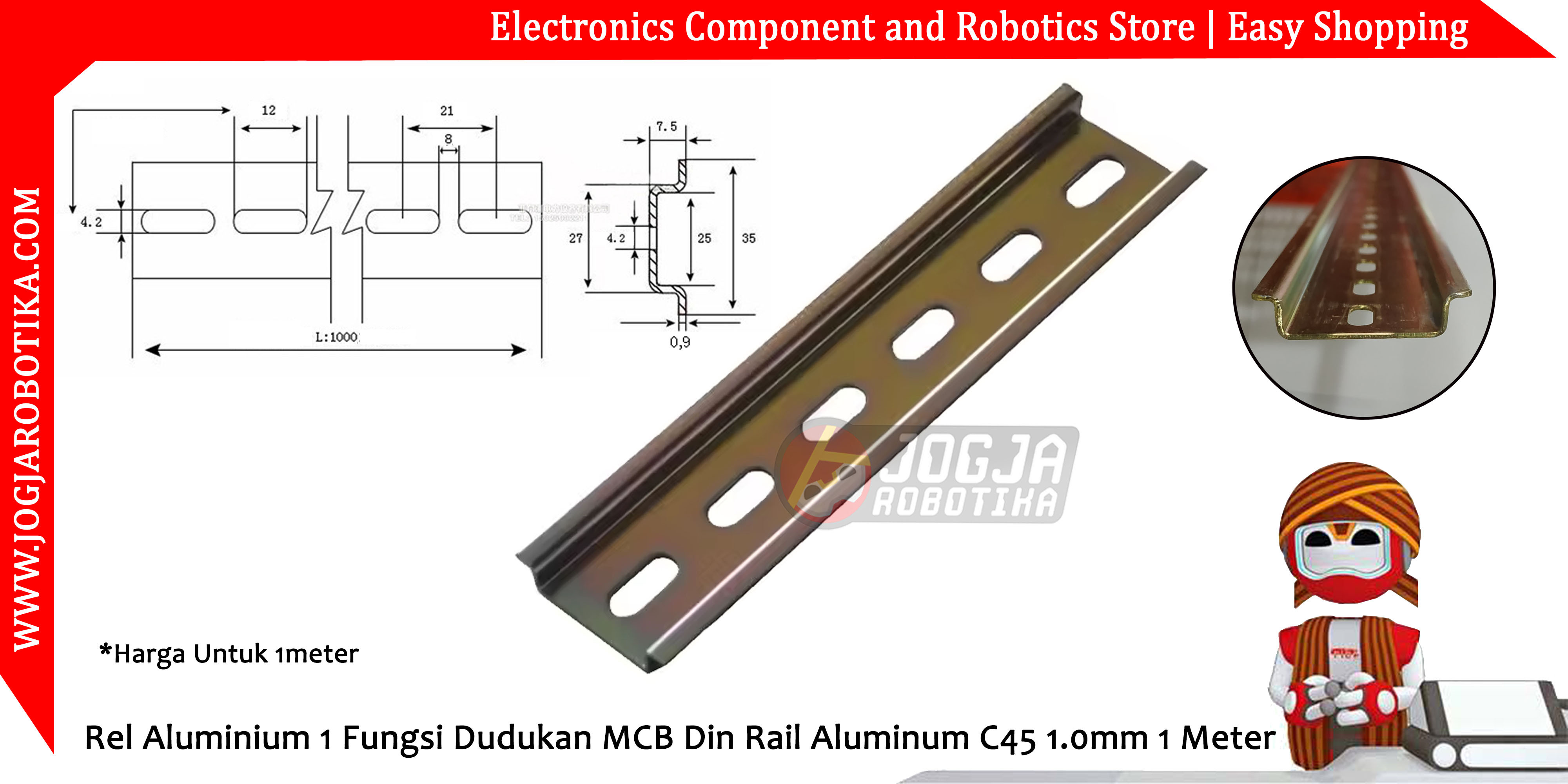 Rel Besi 1 Fungsi Dudukan MCB Din Rail C45 Steel 1.0mm 1 Meter