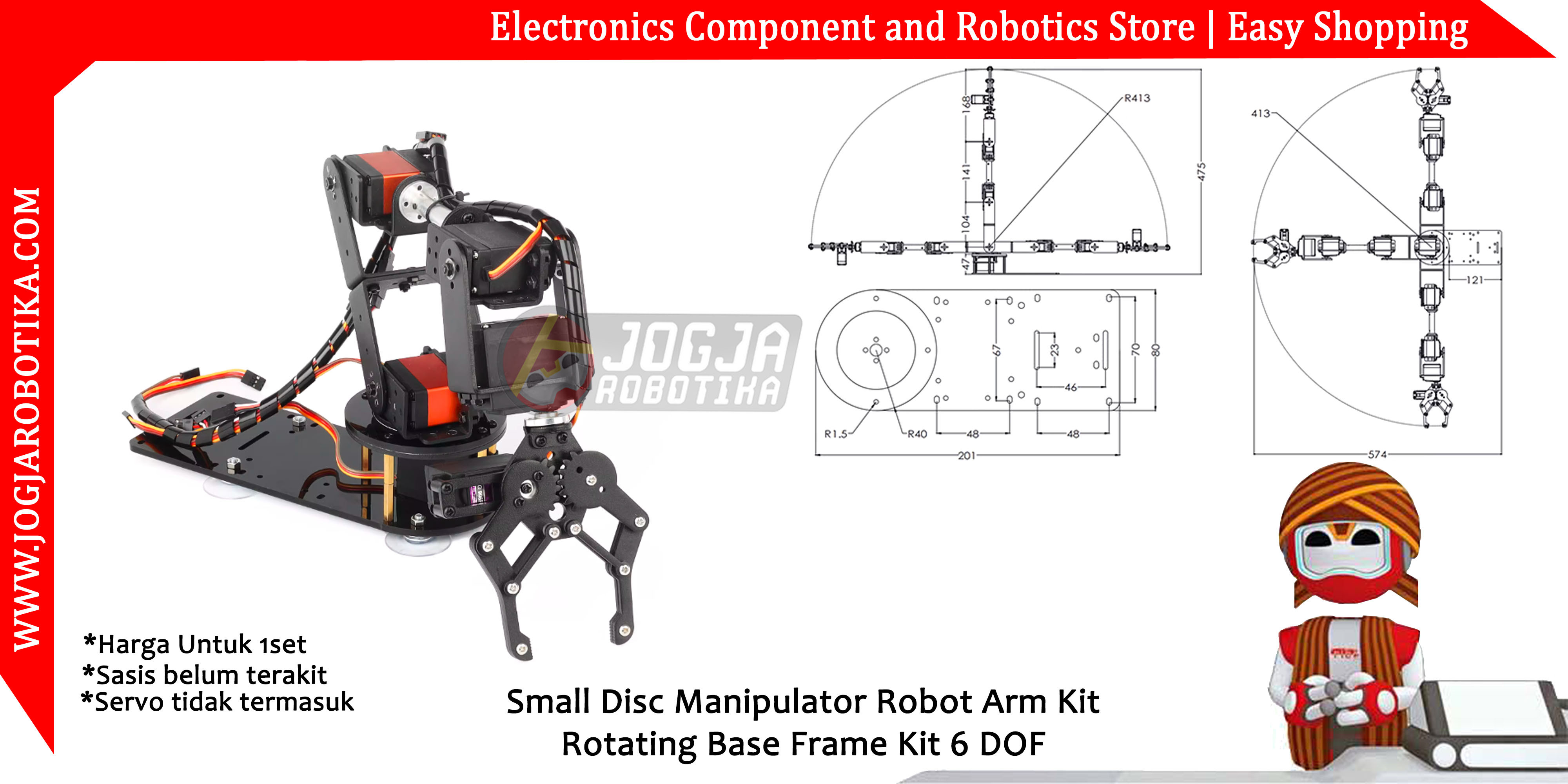 Small Disc Manipulator Robot Arm Kit Rotating Base Frame Kit 6 DOF
