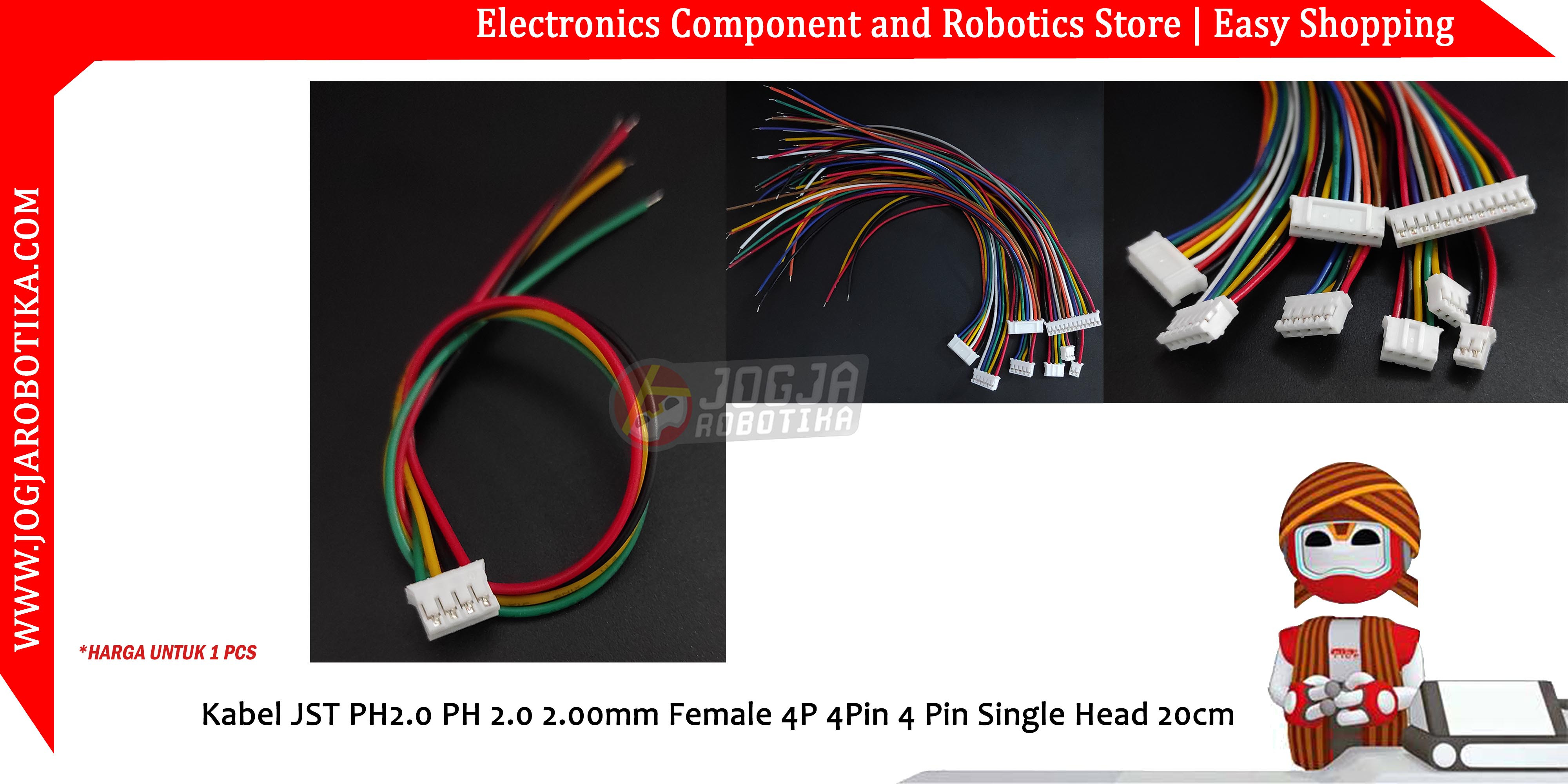 Kabel JST PH2.0 PH 2.0 2.00mm Female 4P 4Pin 4 Pin Single Head 20cm