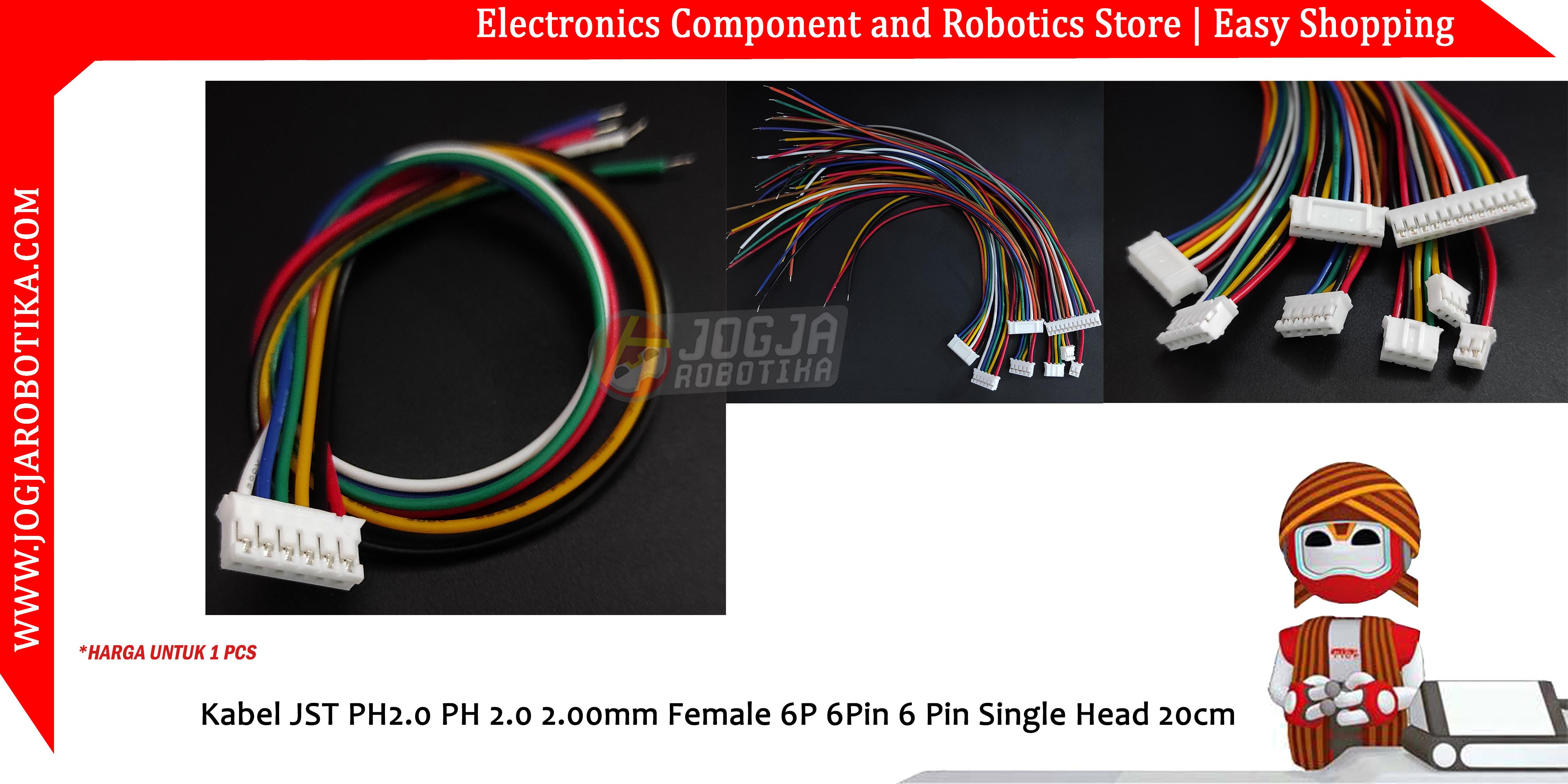 Kabel JST PH2.0 PH 2.0 2.00mm Female 6P 6Pin 6 Pin Single Head 20cm