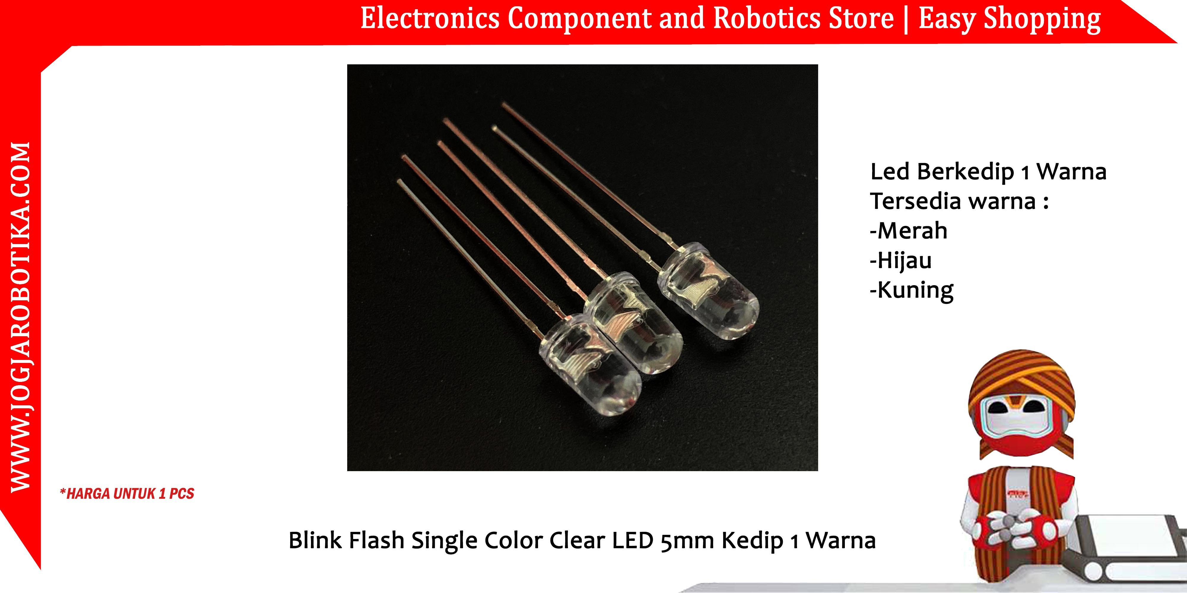 Blink Flash Single Color Clear LED 5mm Kedip 1 Warna - Kuning