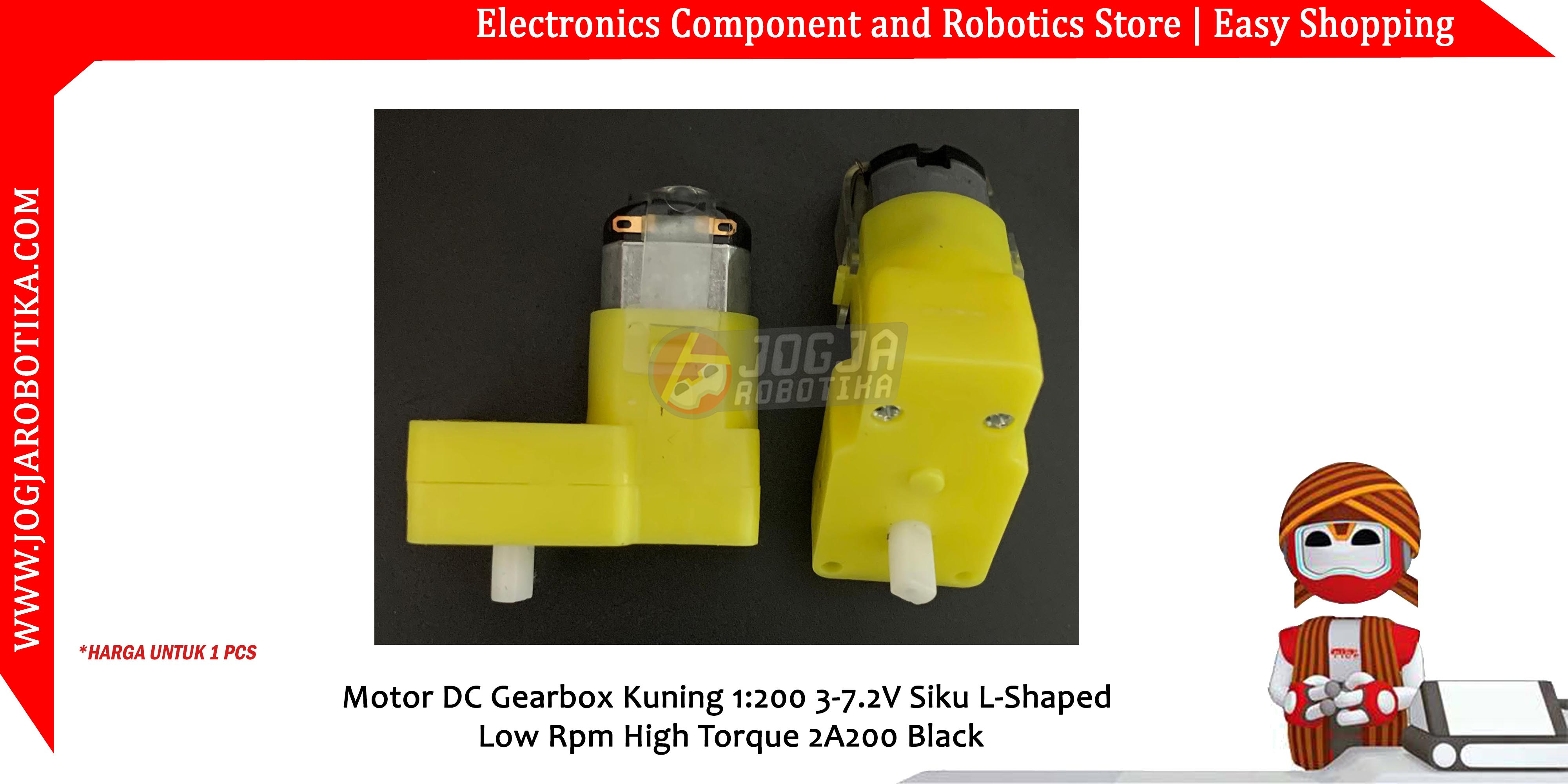 Motor DC Gearbox Kuning 1:200 3-7.2V Siku L-Shaped Low Rpm High Torque 2A200 Black