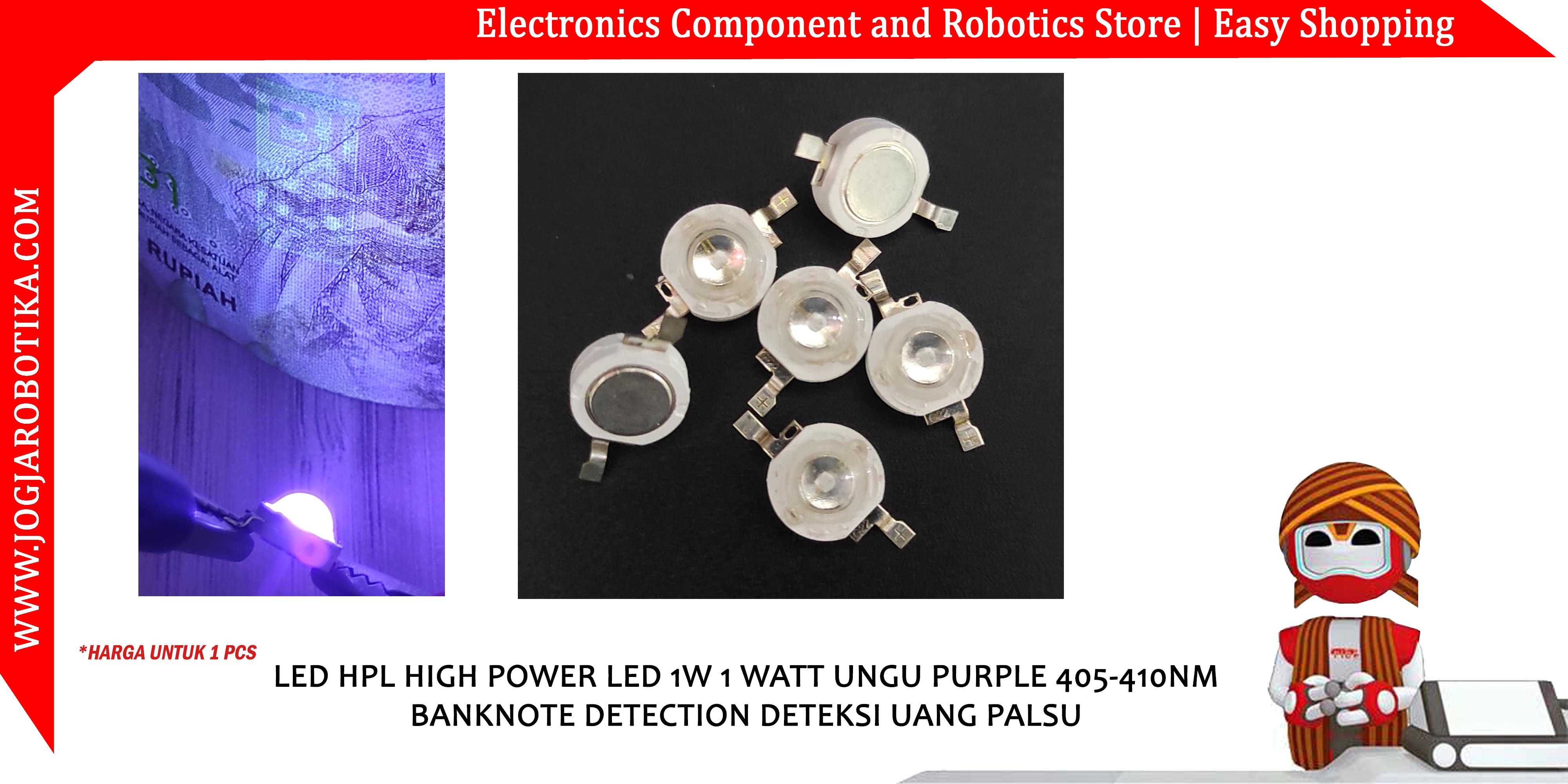 LED HPL HIGH POWER LED 1W 1 WATT UNGU PURPLE 405-410NM BANKNOTE DETECTION DETEKSI UANG PALSU