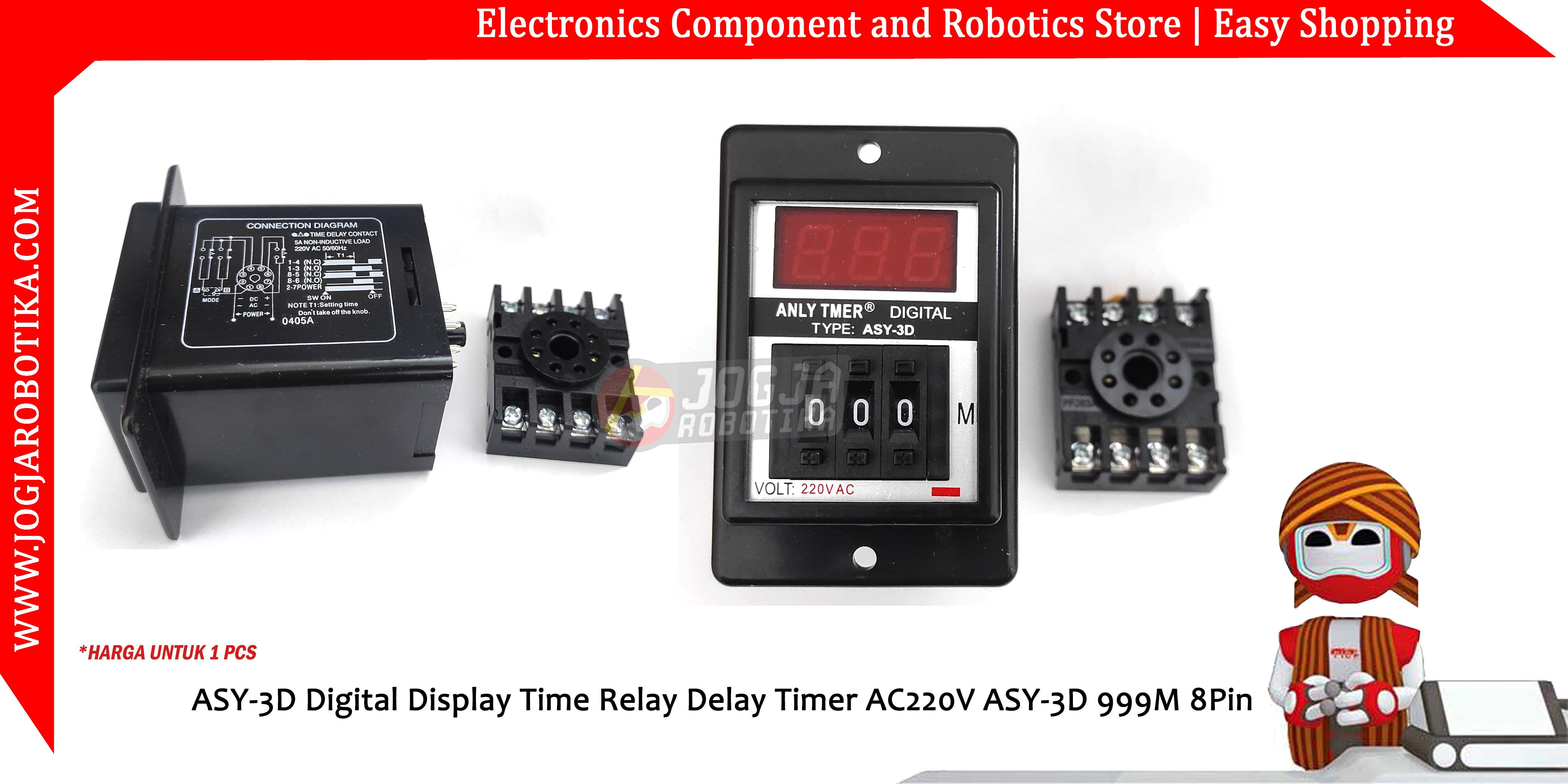 ASY-3D Digital Display Time Relay Delay Timer AC220V ASY-3D 999M 8Pin