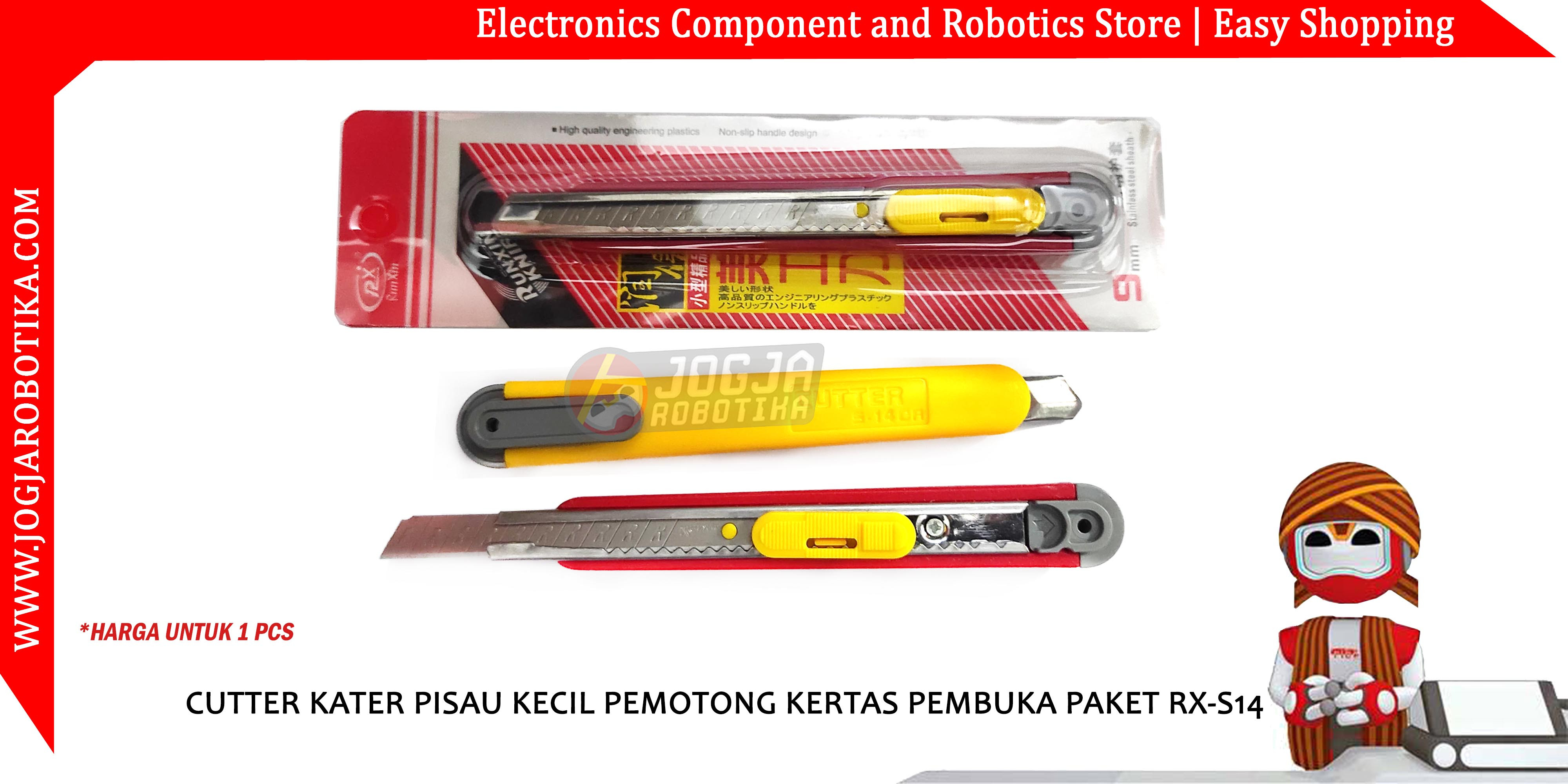 CUTTER KATER PISAU KECIL PEMOTONG KERTAS PEMBUKA PAKET RX-S14 9mm