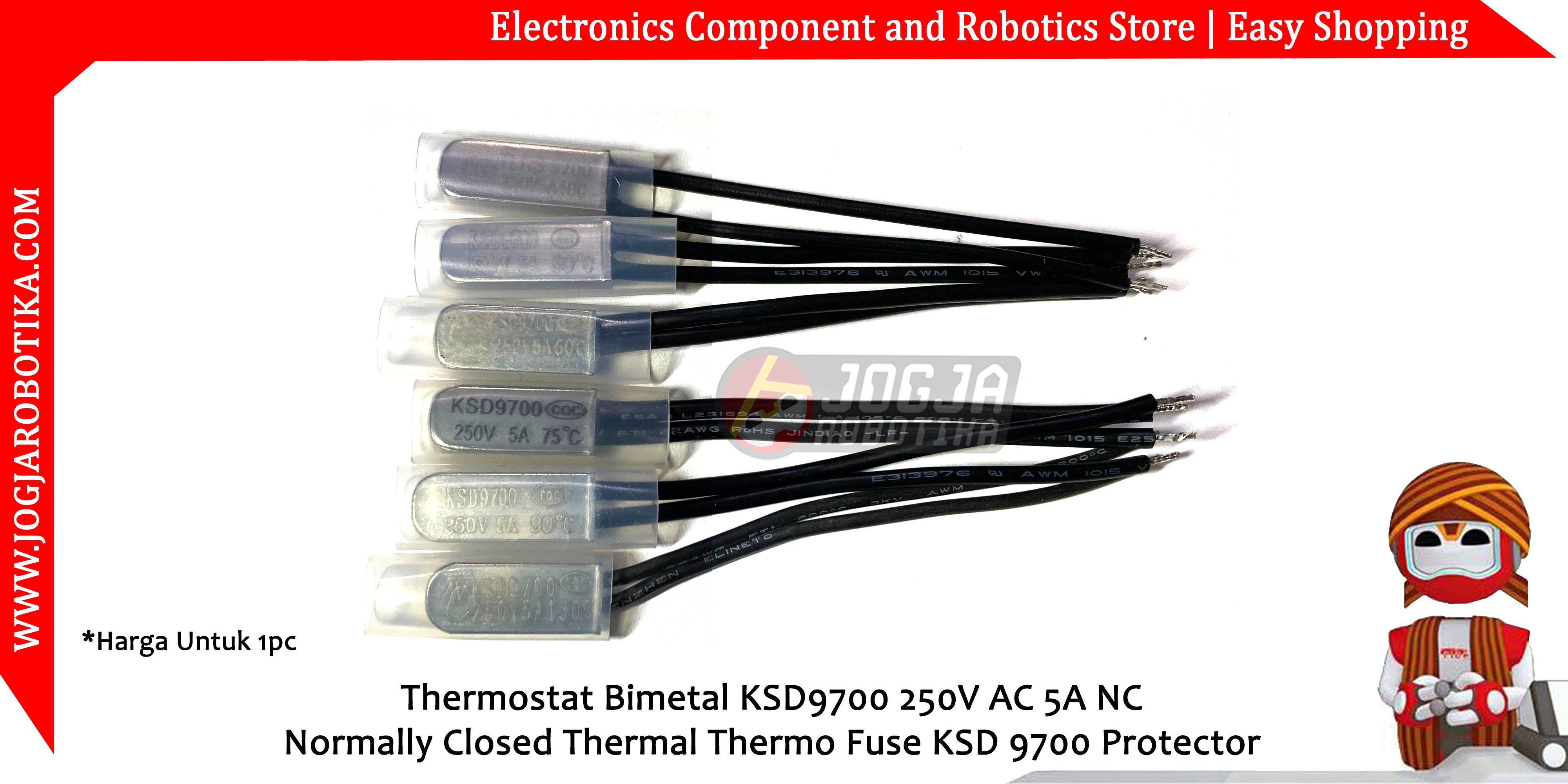 Thermostat Bimetal KSD9700 250V AC 5A NC Normally Closed Thermal Thermo Fuse KSD 9700 Protector - 60°C
