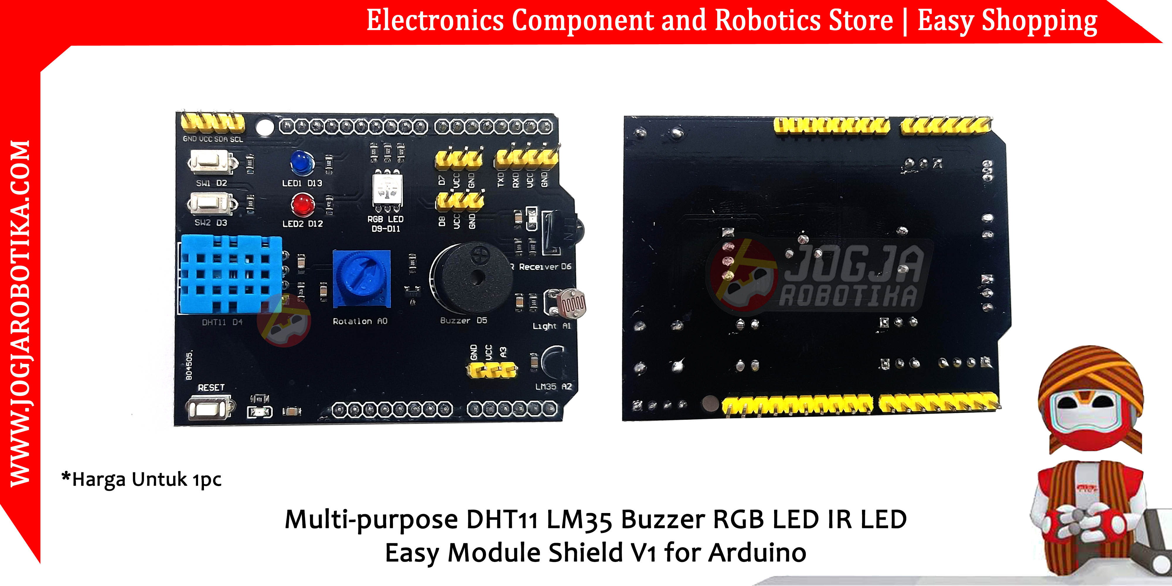 Multi-purpose DHT11 LM35 Buzzer RGB LED IR LED Easy Module Shield V1 for Arduino