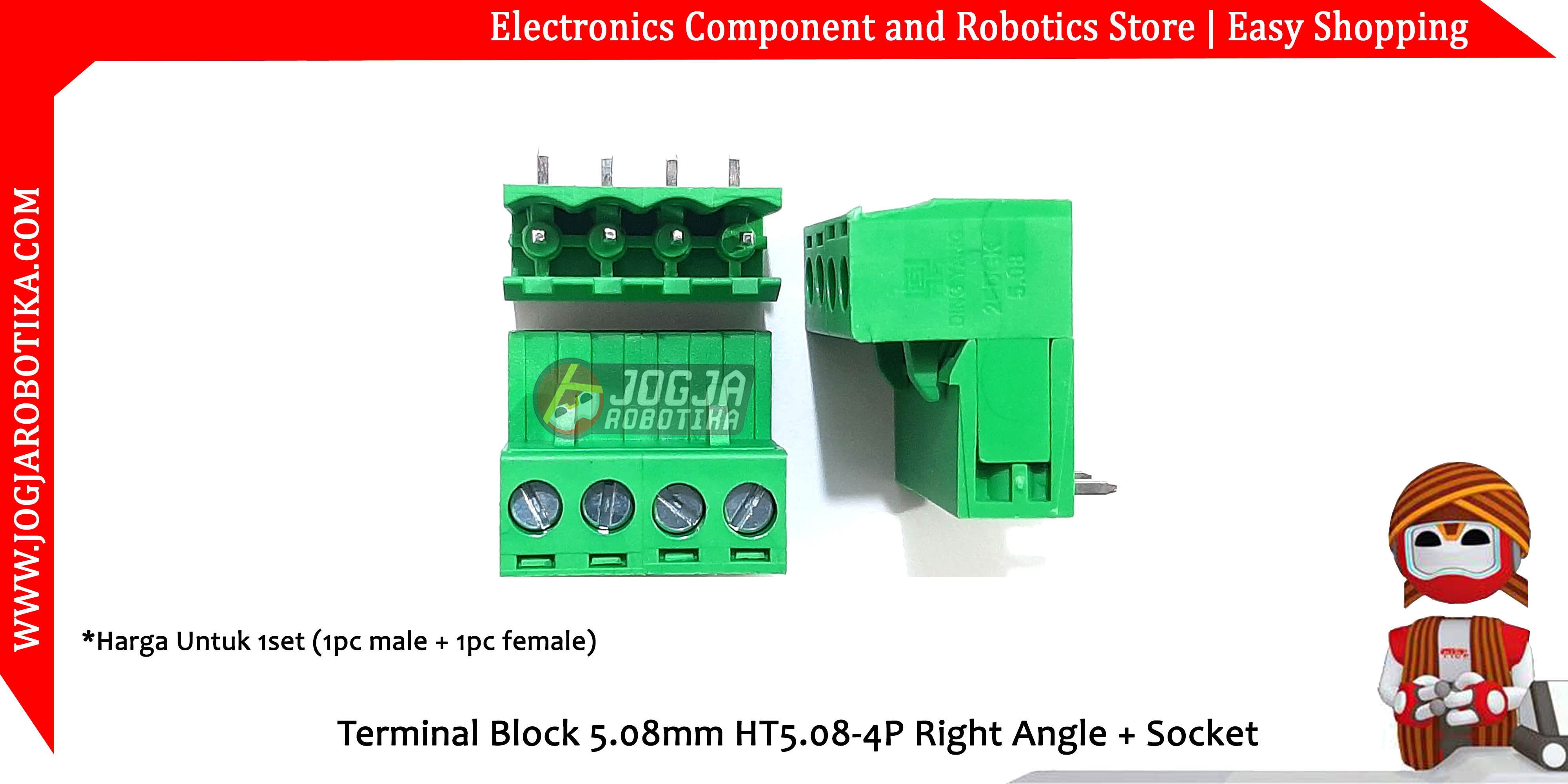 Terminal Block 5.08mm HT5.08-4P Right Angle + Socket
