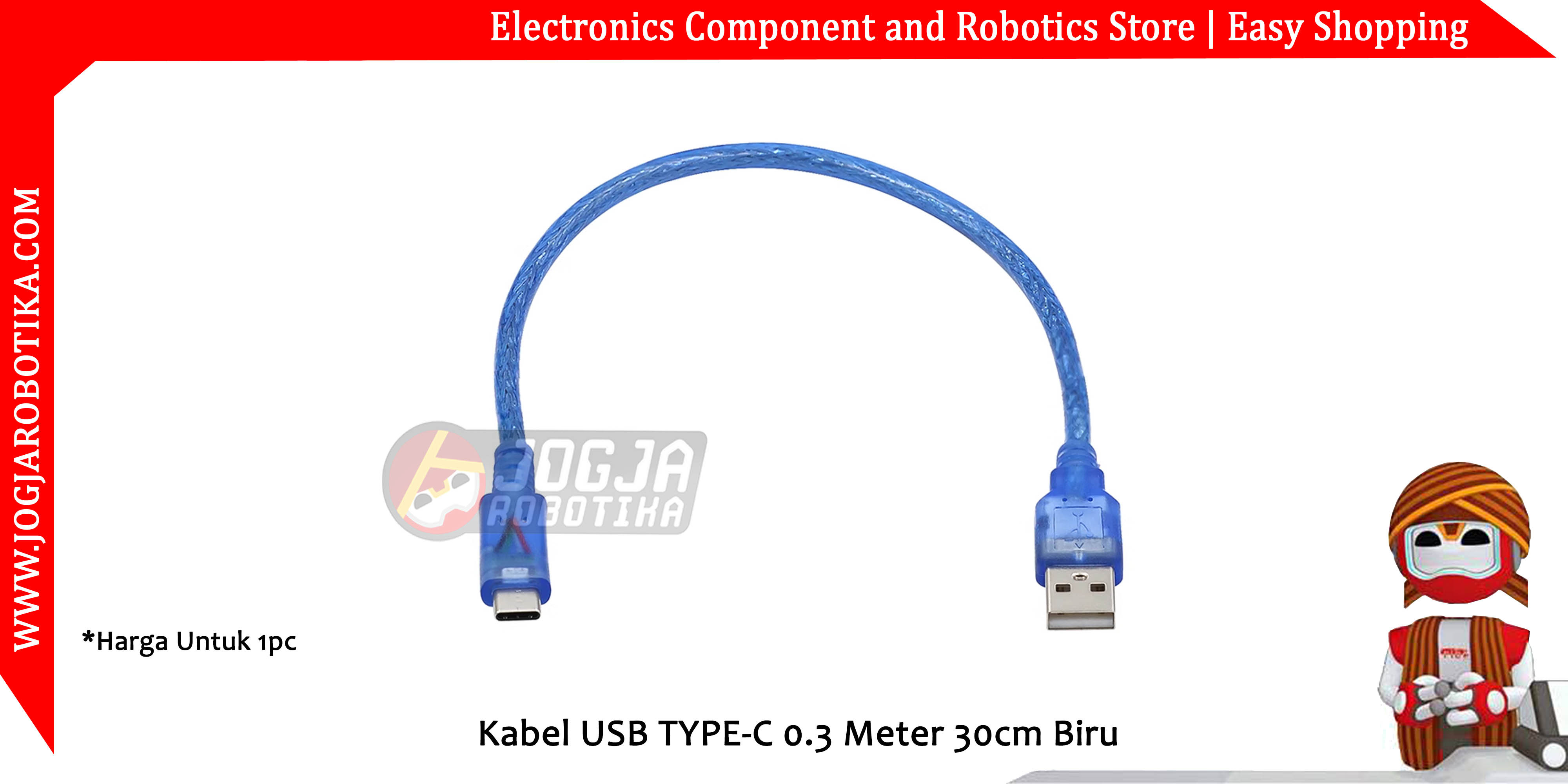 Kabel USB TYPE-C 0.3 Meter 30cm Biru