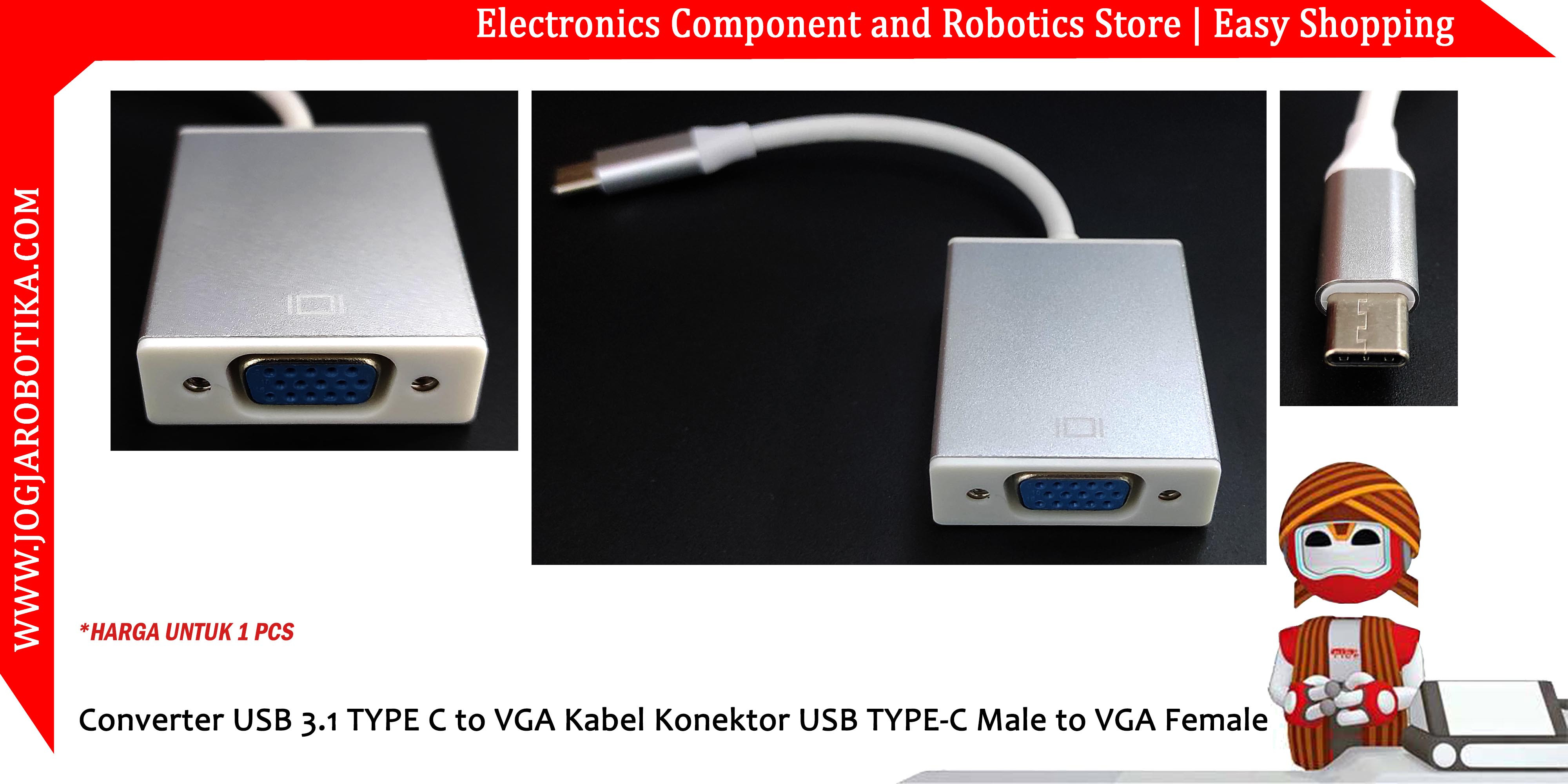 Converter USB 3.1 TYPE C to VGA Kabel Konektor USB TYPE-C Male to VGA Female