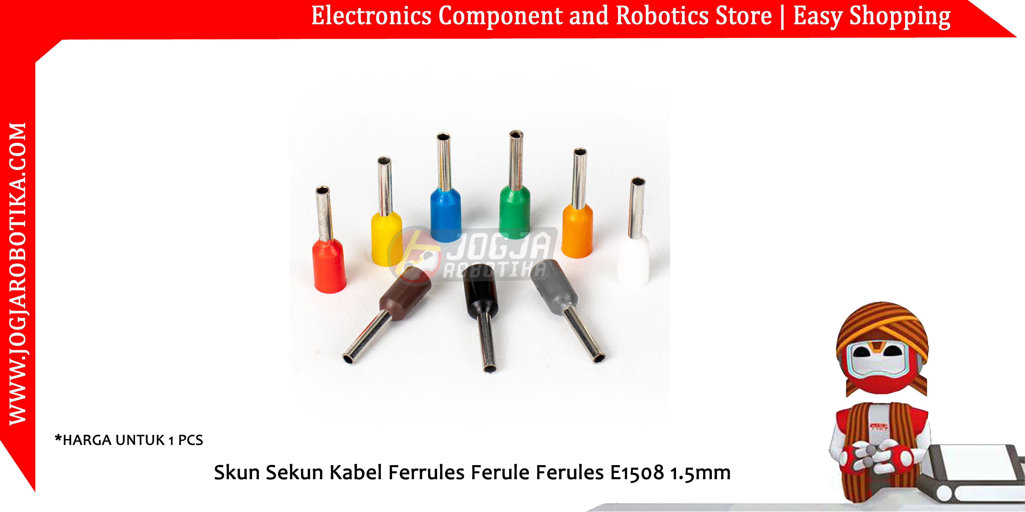 Skun Sekun Kabel Ferrules Ferule Ferules E1508 1.5mm - Hitam