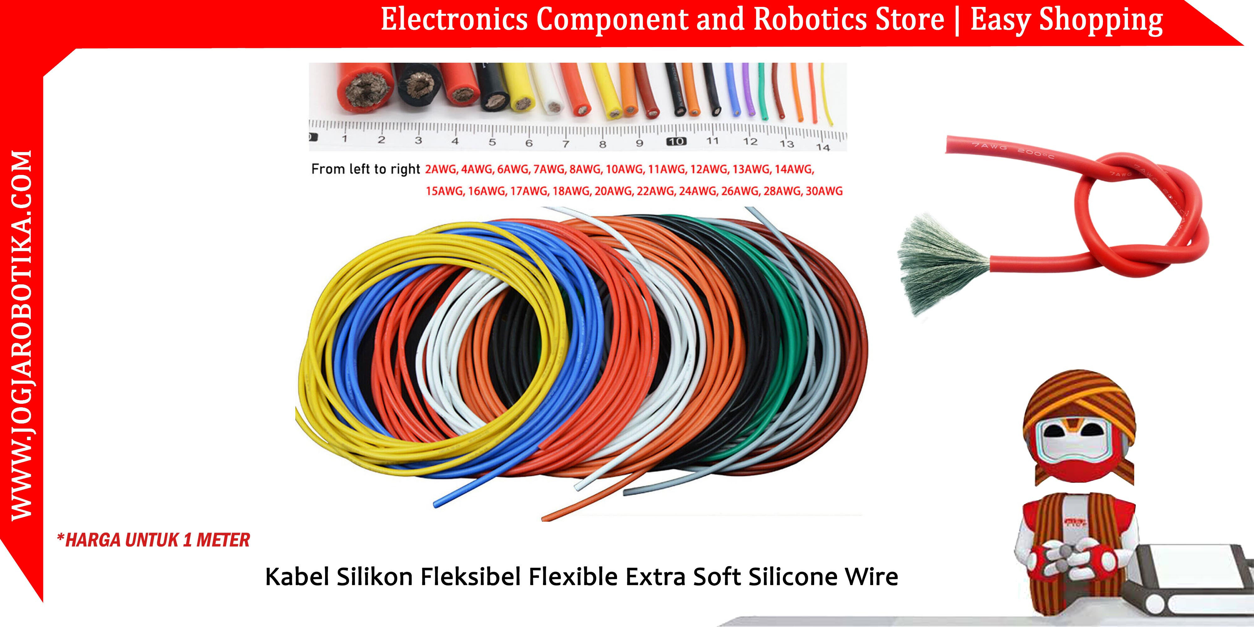 Kabel Silikon Fleksibel 20 AWG Flexible Silicone Wire AWG 20 - HITAM