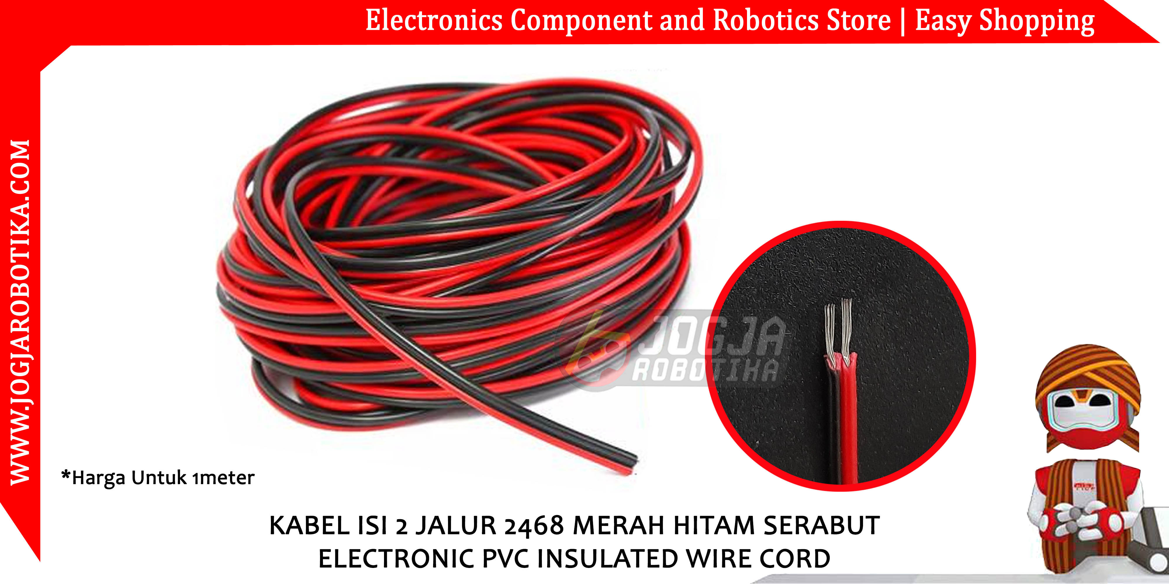 KABEL ISI 2 JALUR 24AWG 2468 24 AWG MERAH HITAM SERABUT ELECTRONIC PVC INSULATED WIRE CORD