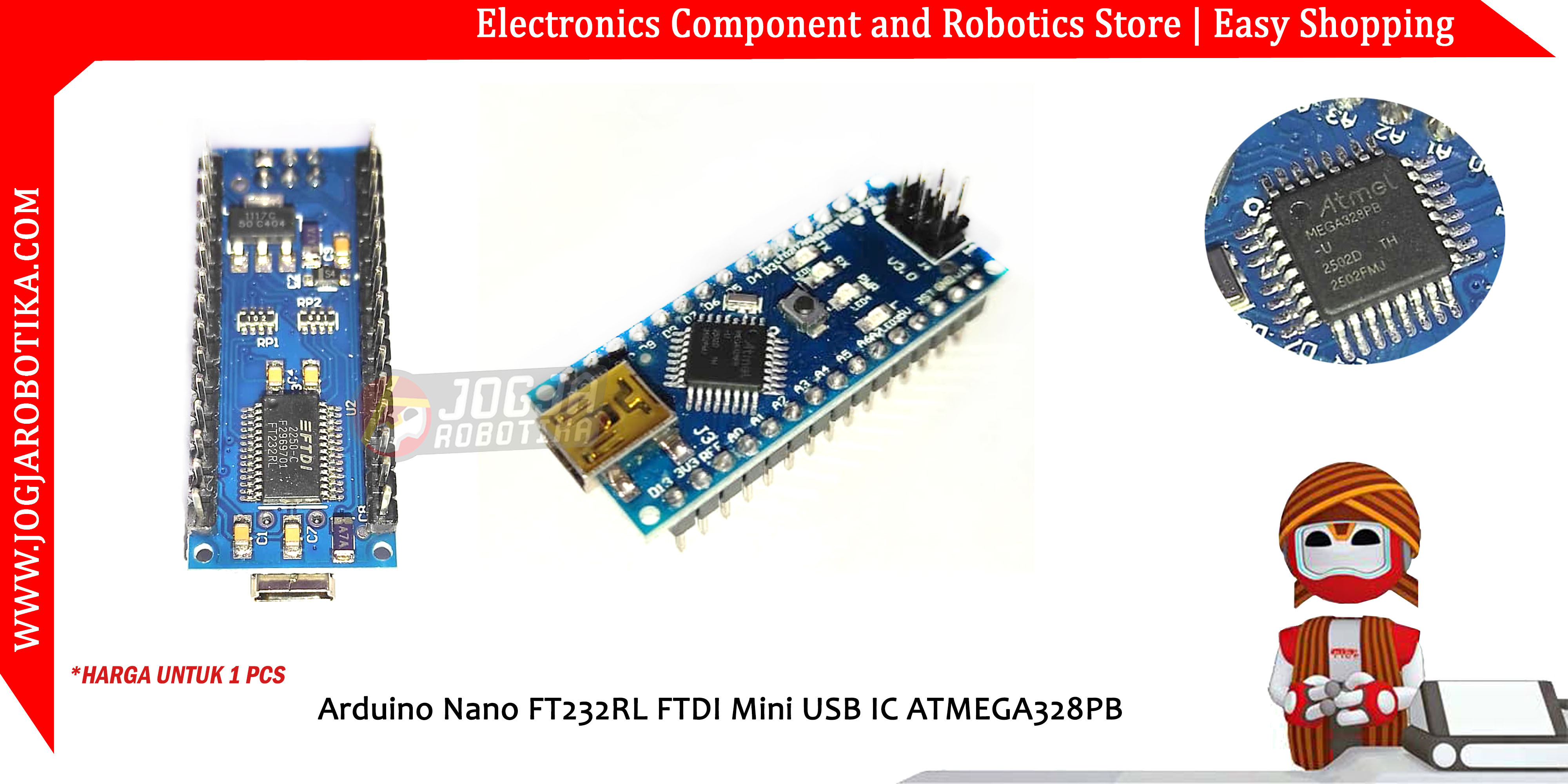 Arduino Nano FT232RL FTDI Mini USB IC ATMEGA328PB Tanpa Kabel