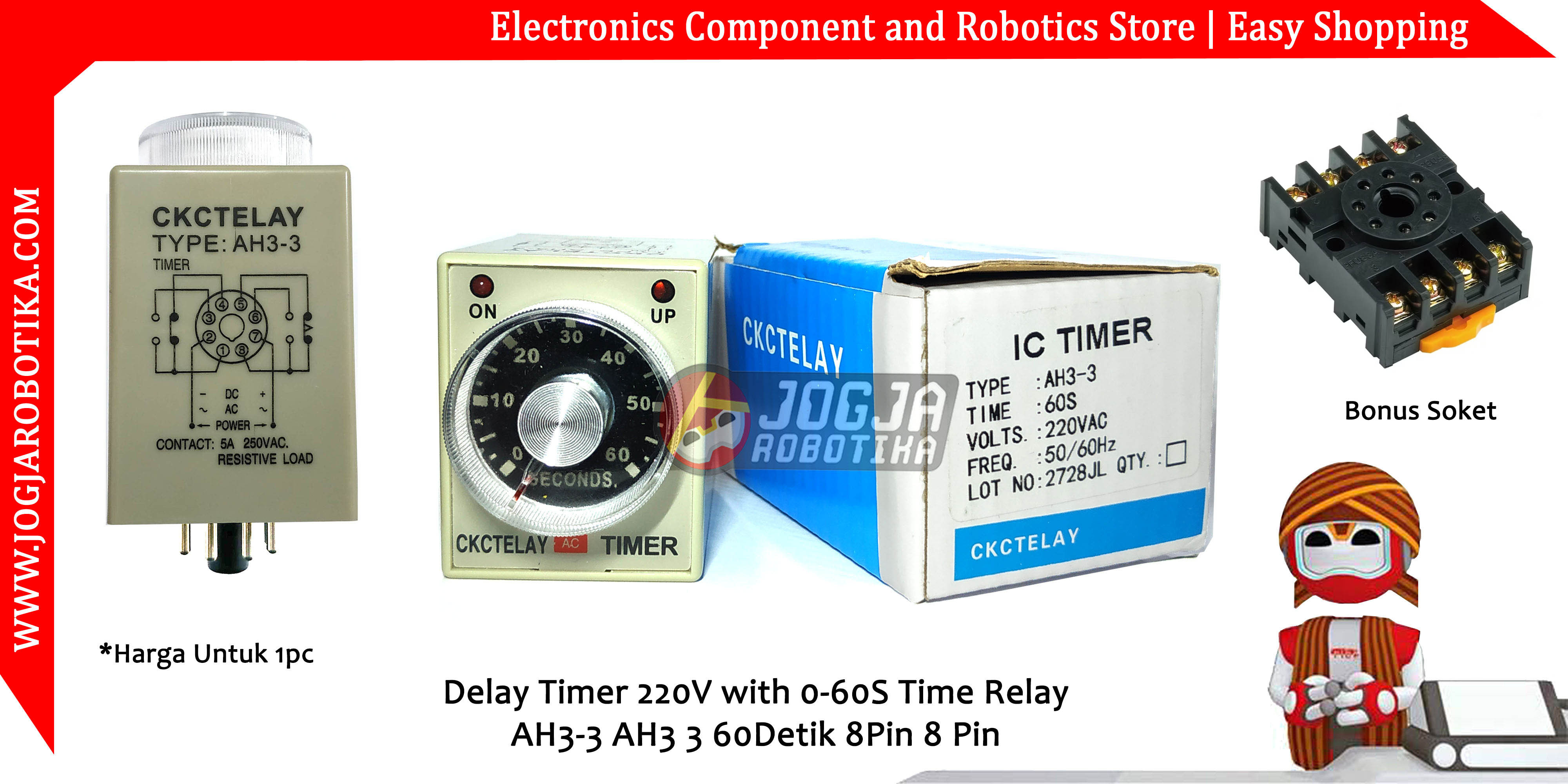 Delay Timer 220V with 0-60S Time Relay AH3-3 AH3 3 60Detik 8Pin 8 Pin