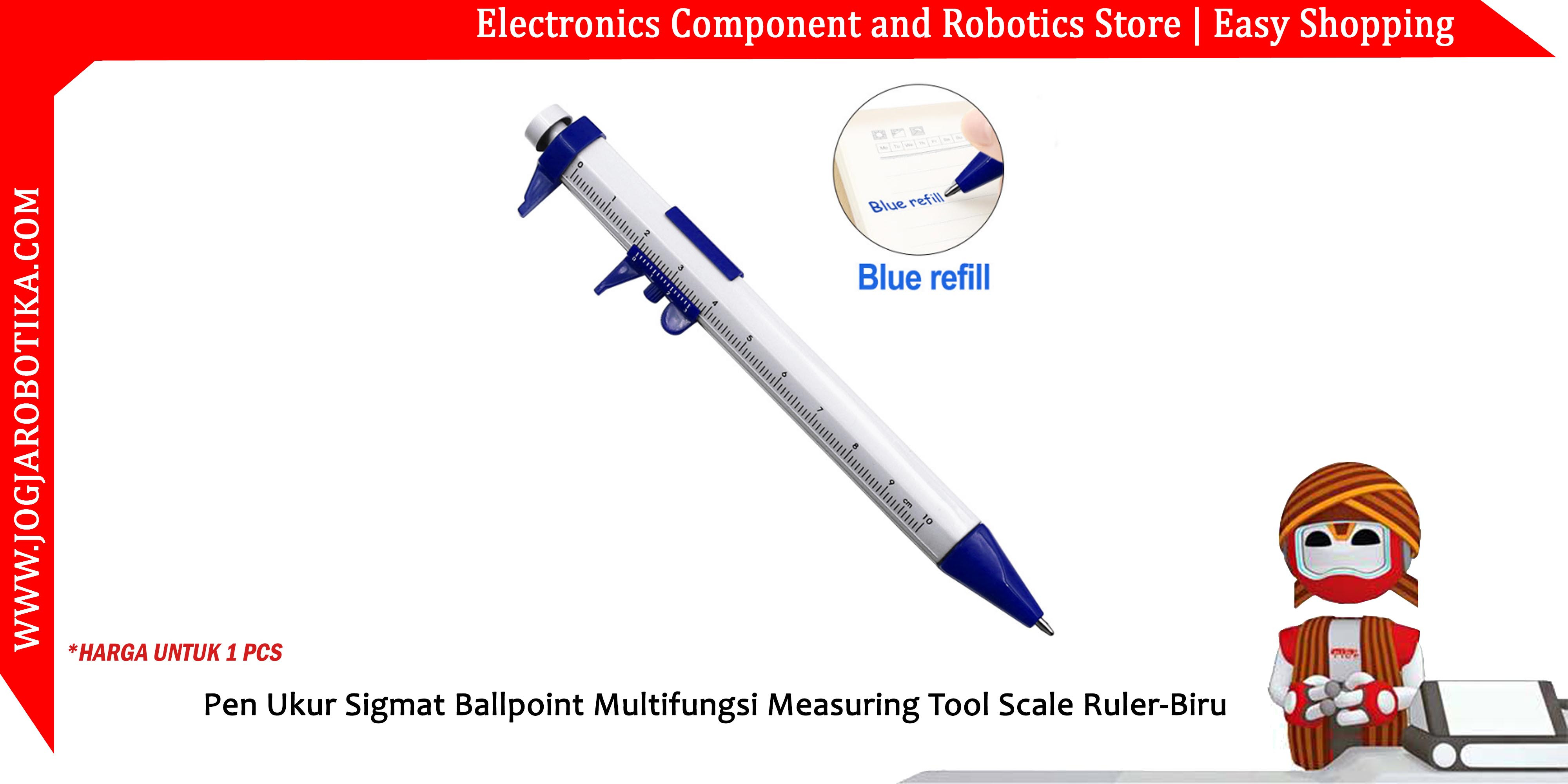 Pen Ukur Sigmat Ballpoint Multifungsi Measuring Tool Scale Ruler-Biru
