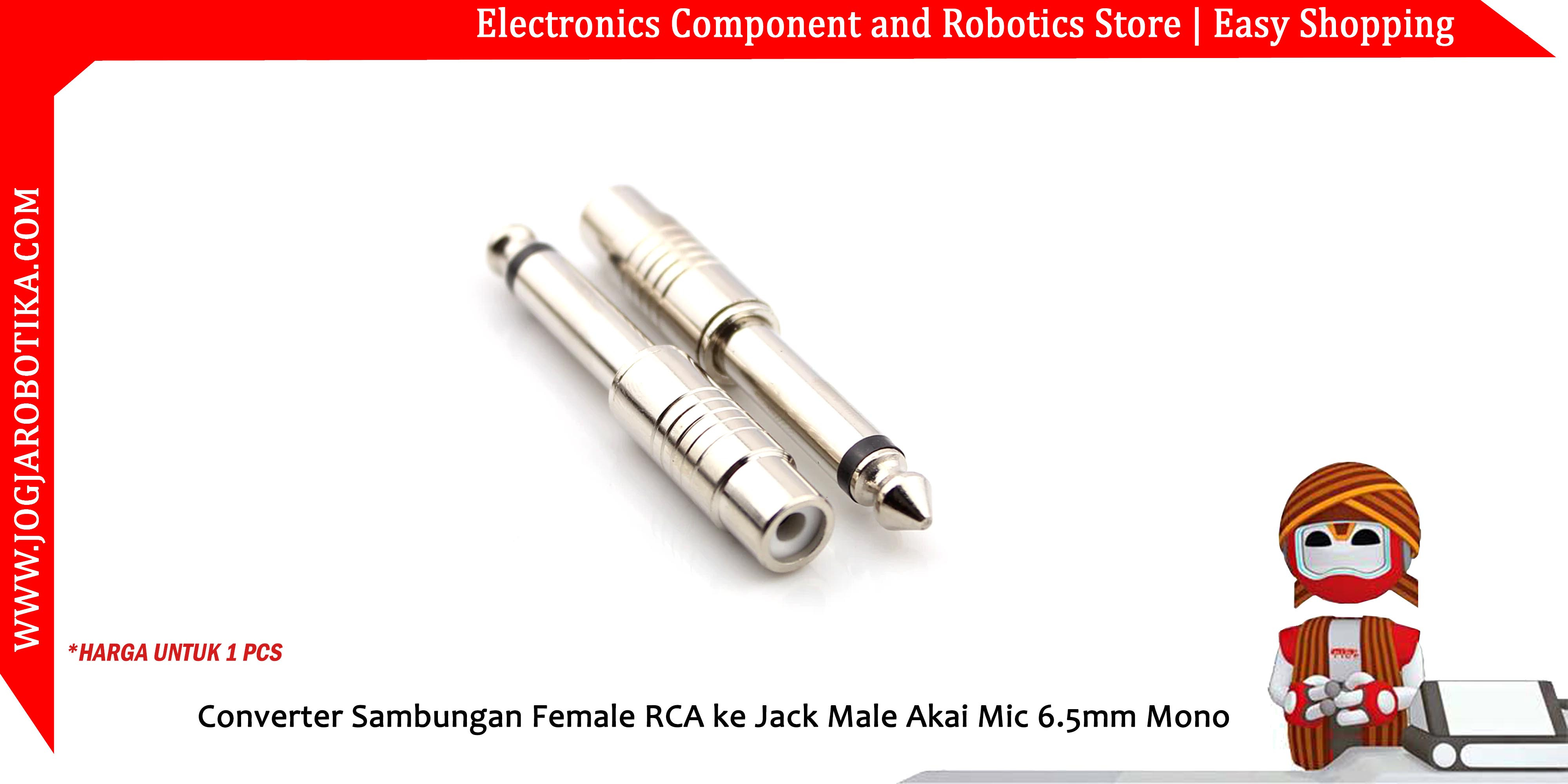Converter Sambungan Female RCA ke Jack Male Akai Mic 6.5mm Mono