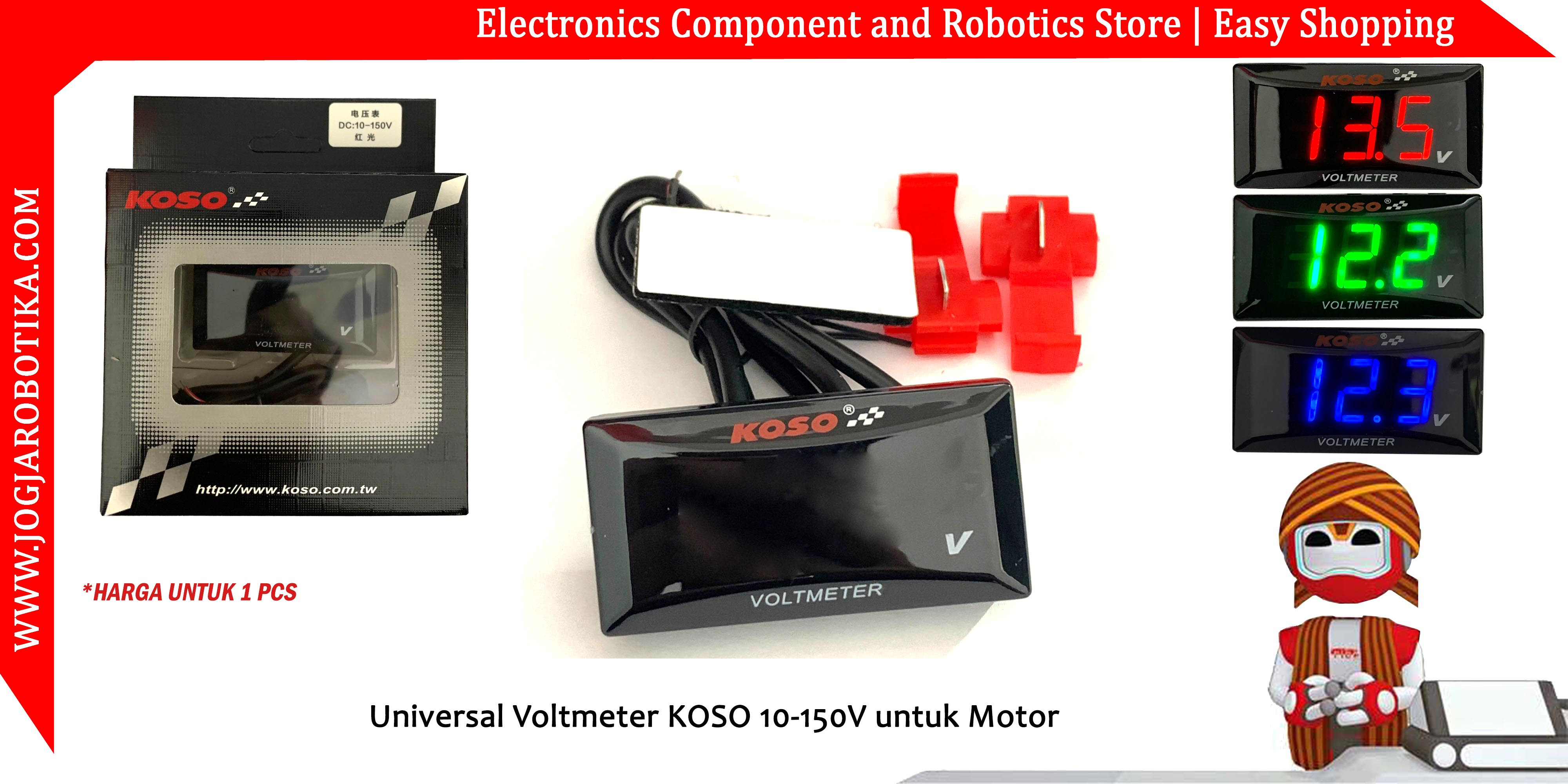 Universal Voltmeter KOSO 10-150V untuk Motor - Merah