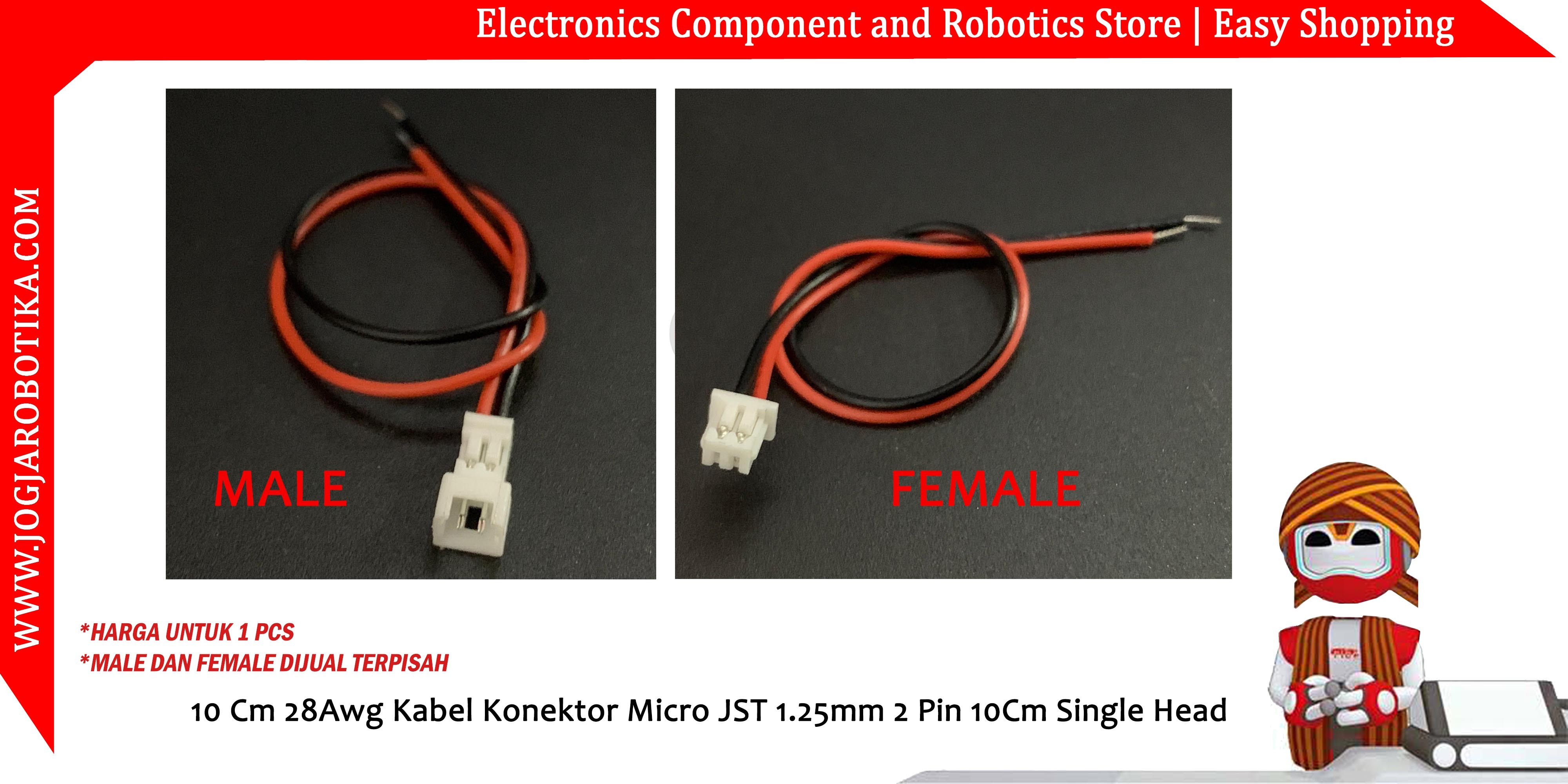 Female 10 Cm 28Awg Kabel Konektor Micro JST 1.25mm 2 Pin 10Cm Single Head - Female