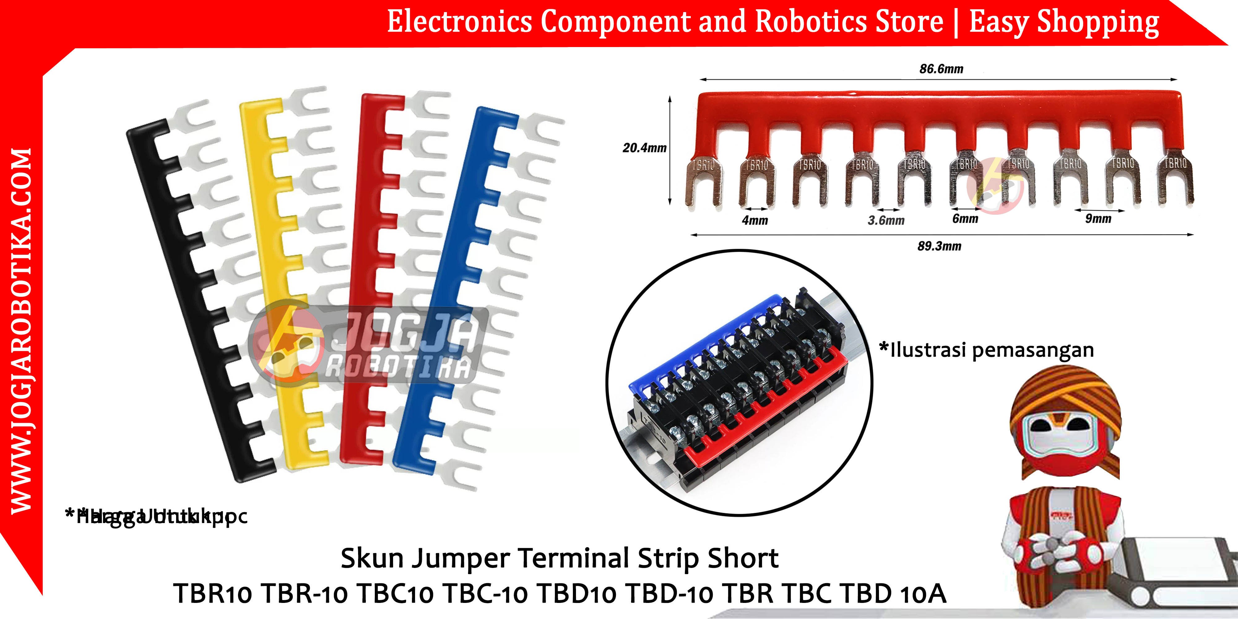 Skun Jumper Terminal Strip Short TBR10 TBR-10 TBC10 TBC-10 TBD10 TBD-10 TBR TBC TBD 10A - Merah