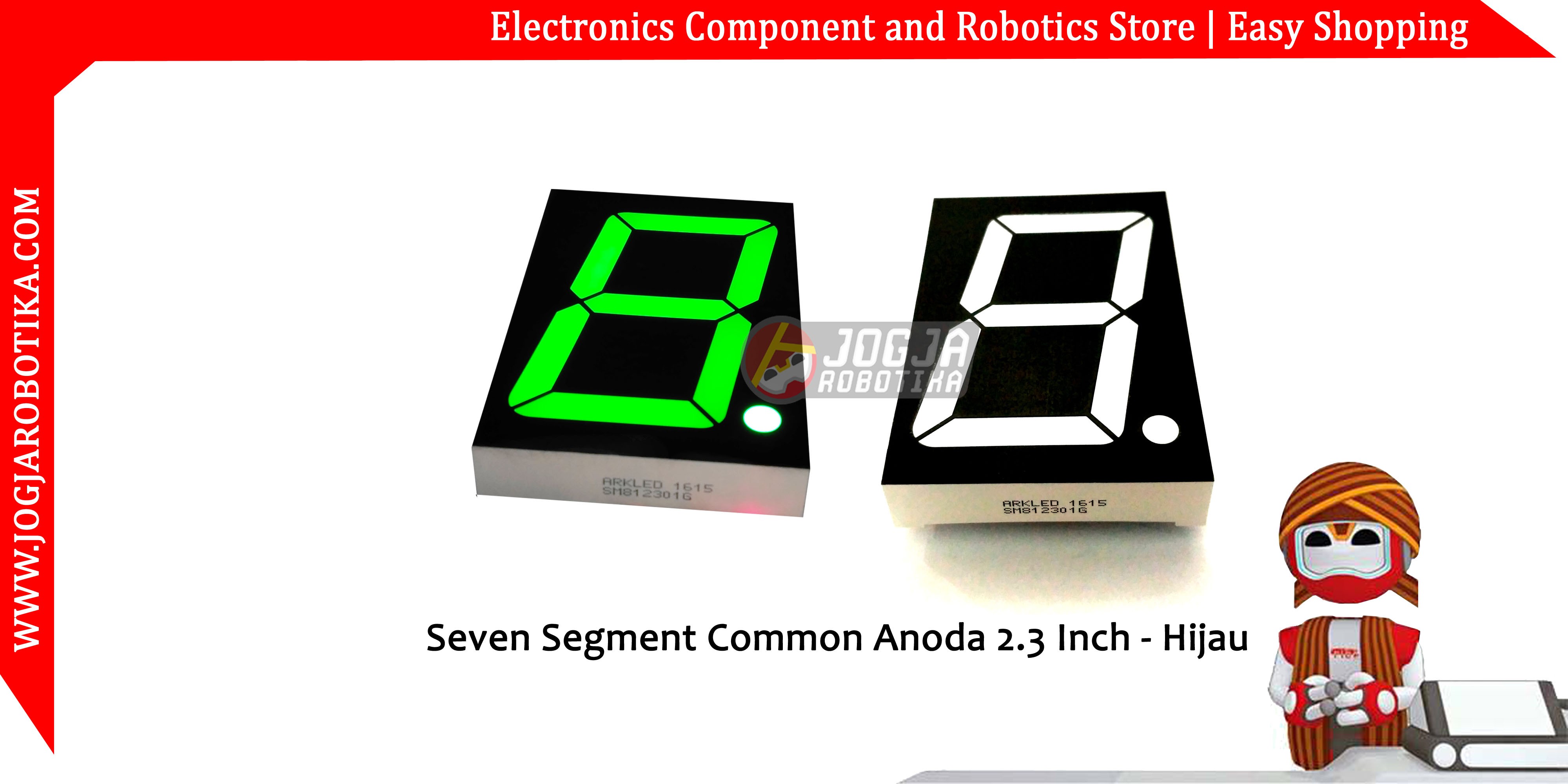 Seven Segment Common Anoda 2.3 Inch - Hijau (Pure Gren)