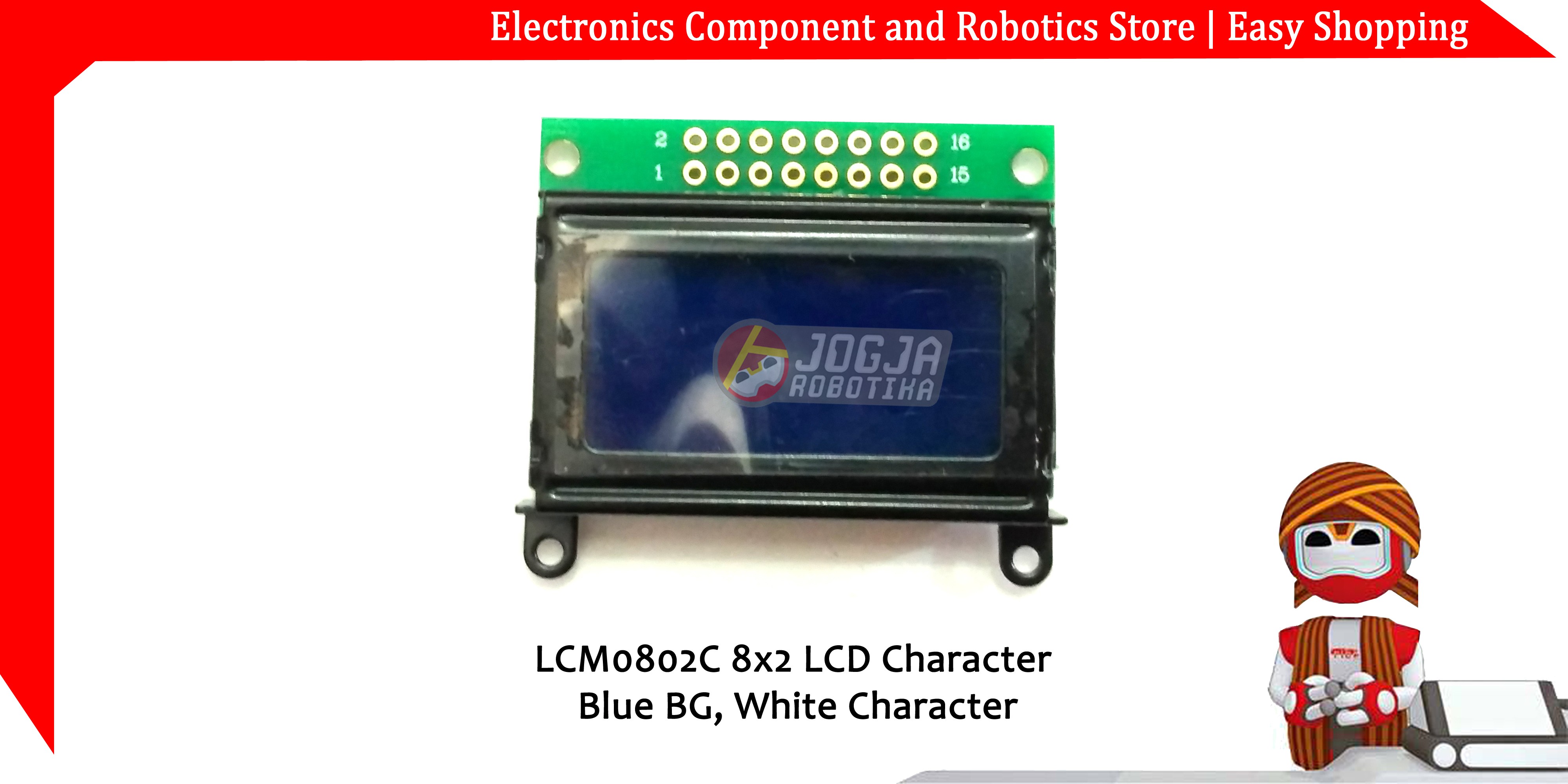 LCM0802C 8x2 LCD Character Blue BG White Character