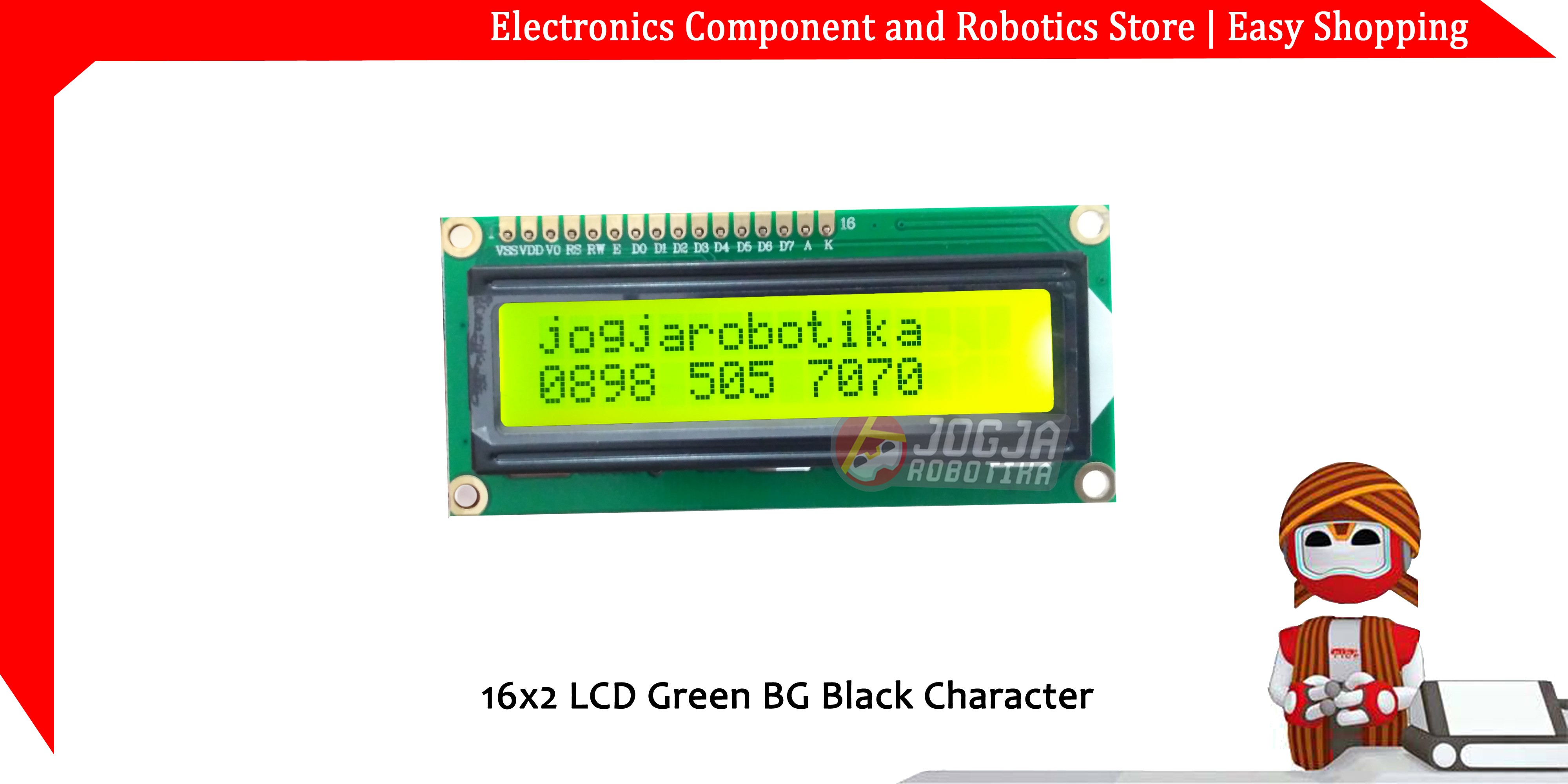 16x2 LCD Green BG Black Character