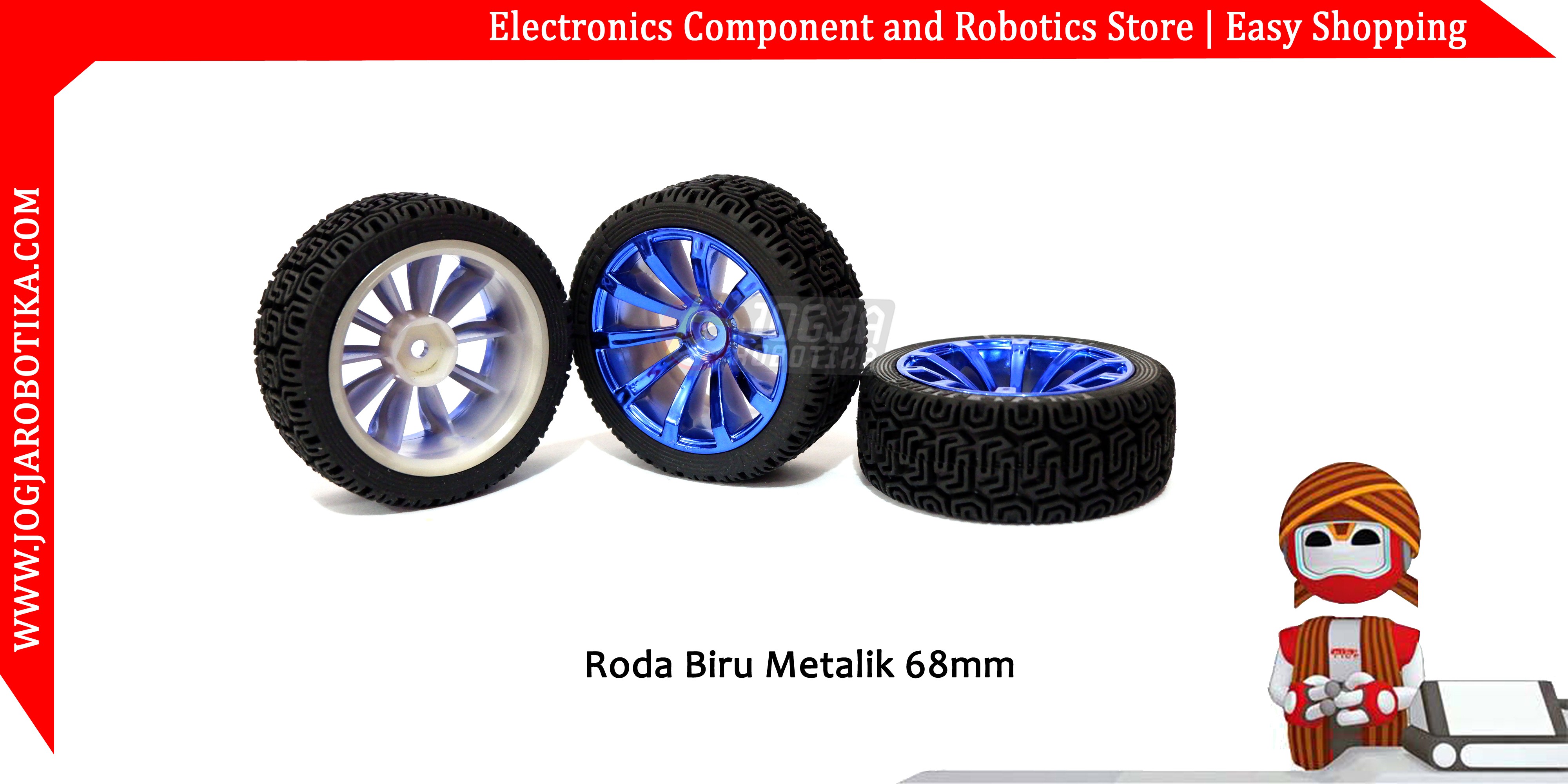 Roda Biru Metalik 68mm