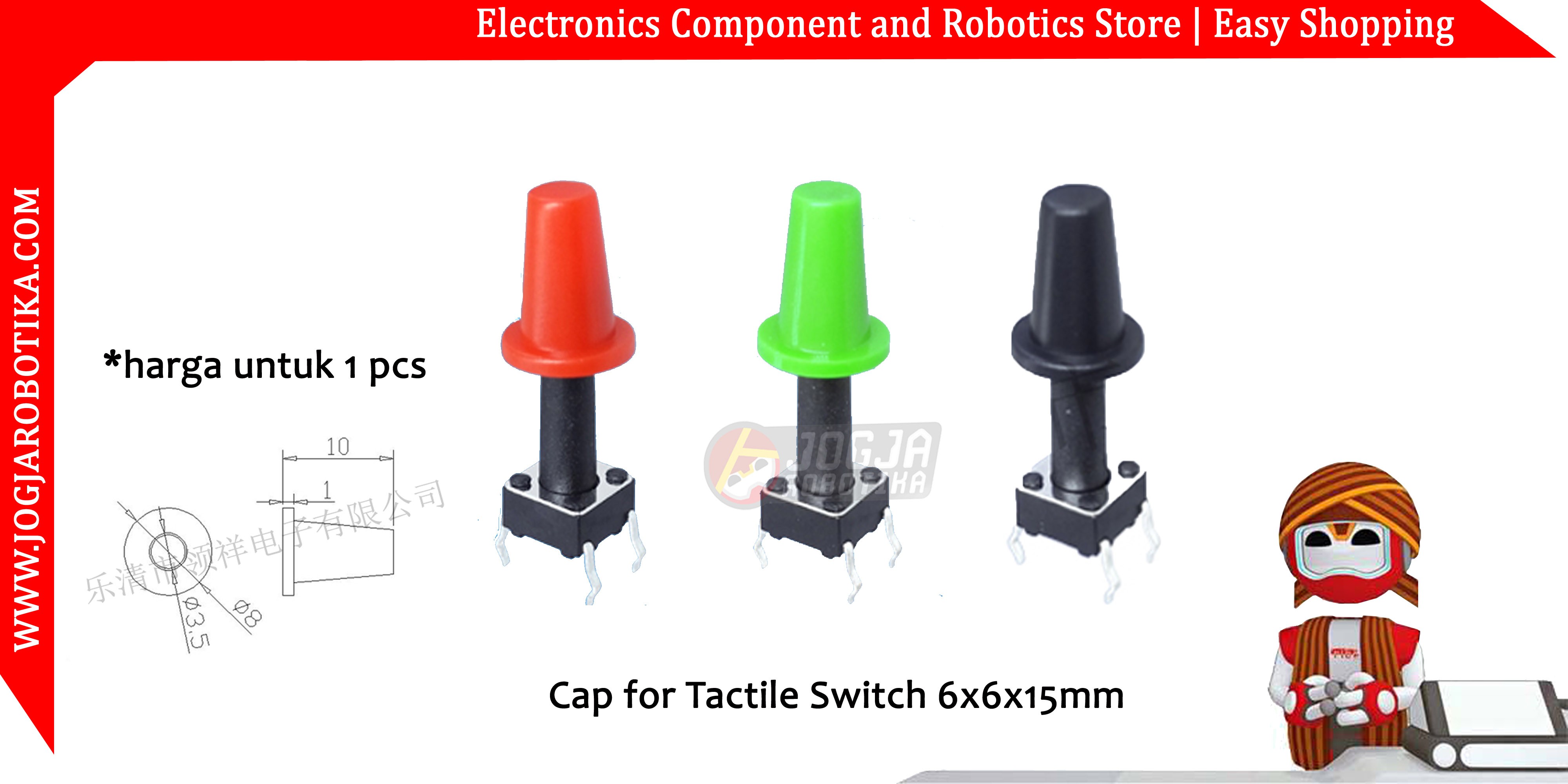 Cap for Tactile Switch 6x6x15mm - Hitam