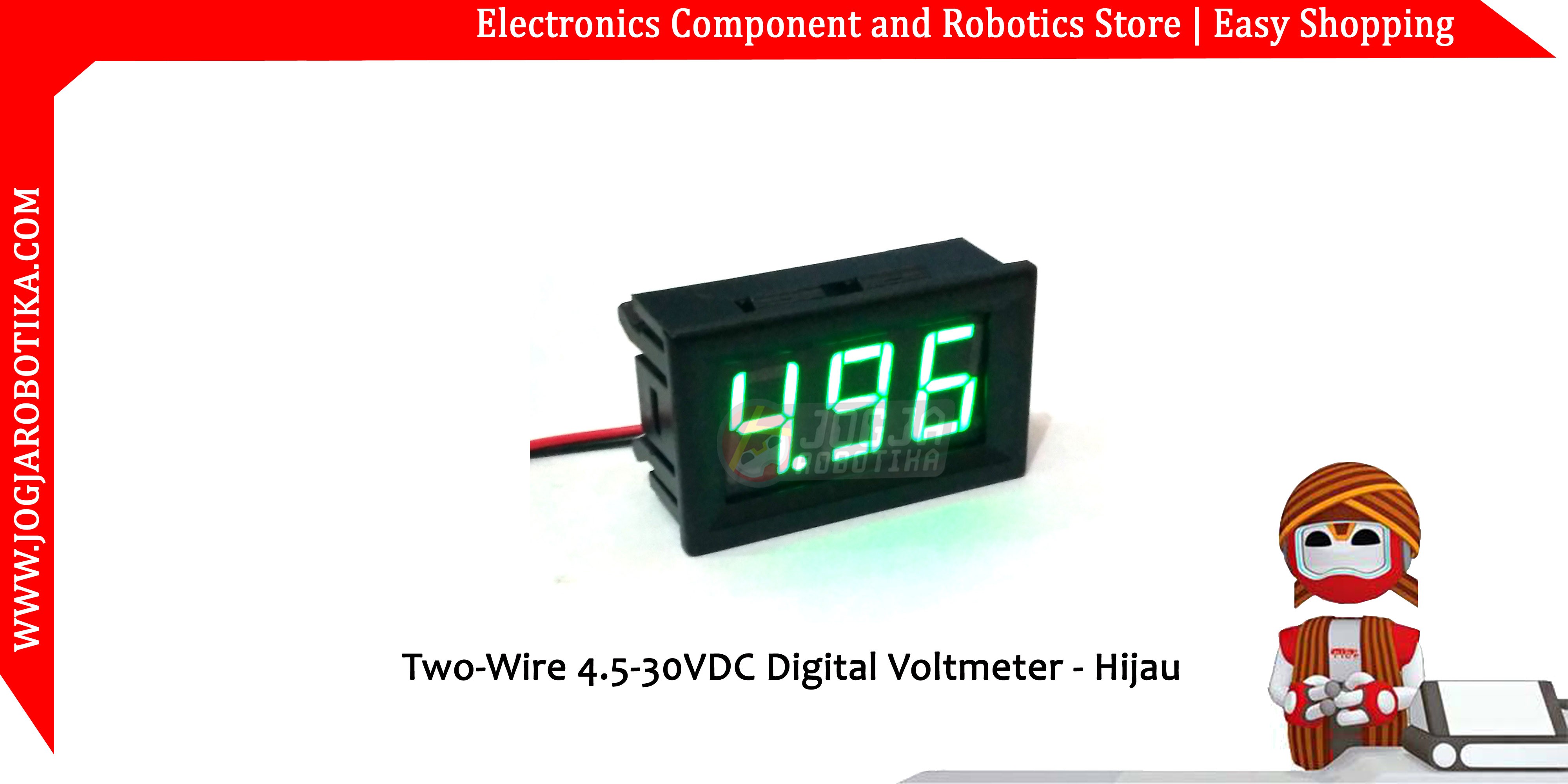 Two Wire 4.5-30V DC Digital Voltmeter 2 Kabel 0.56 Inch Display Hijau