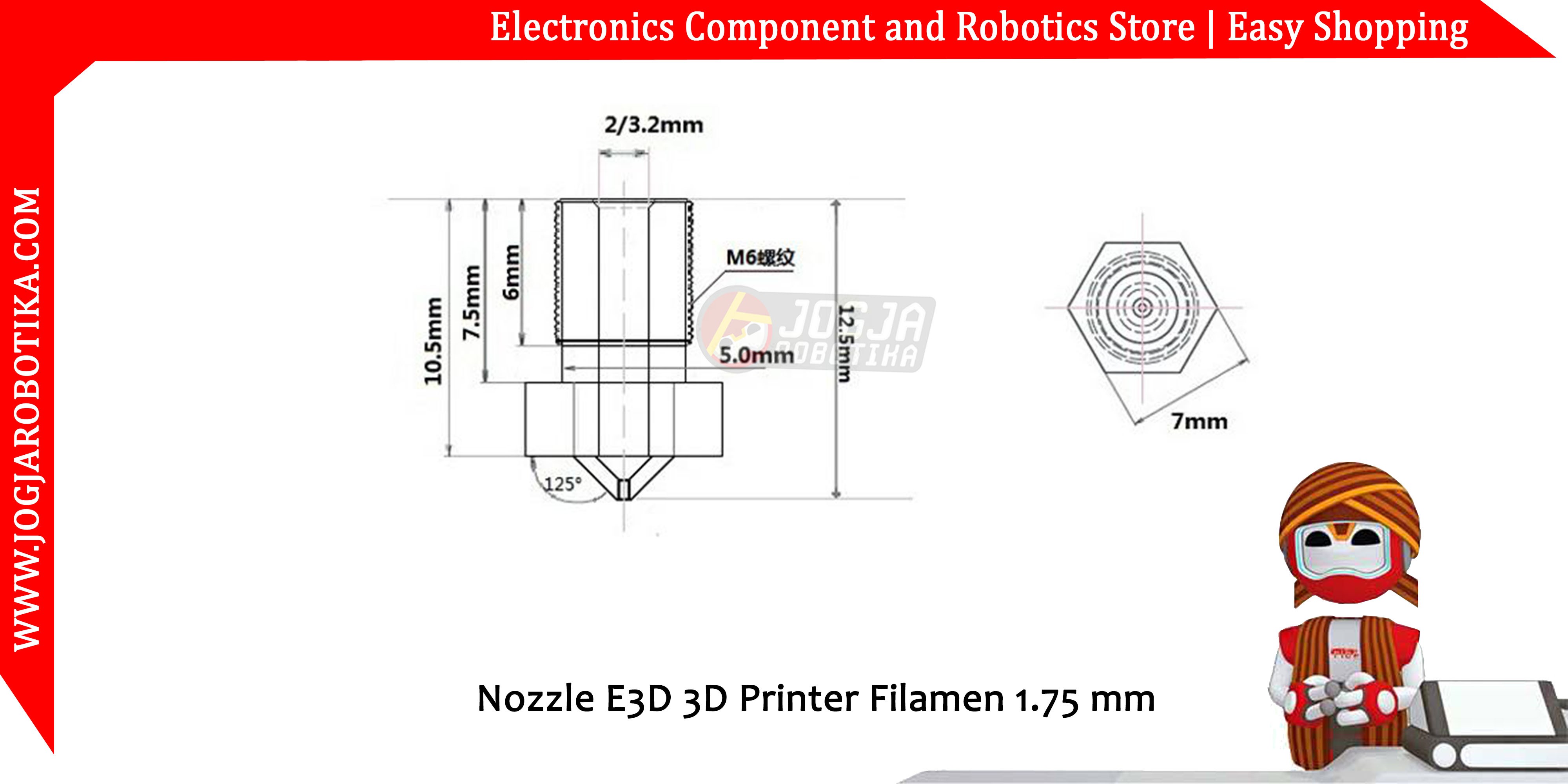 Nozzle 1.0mm E3D 3D Printer Filamen 1.75 mm