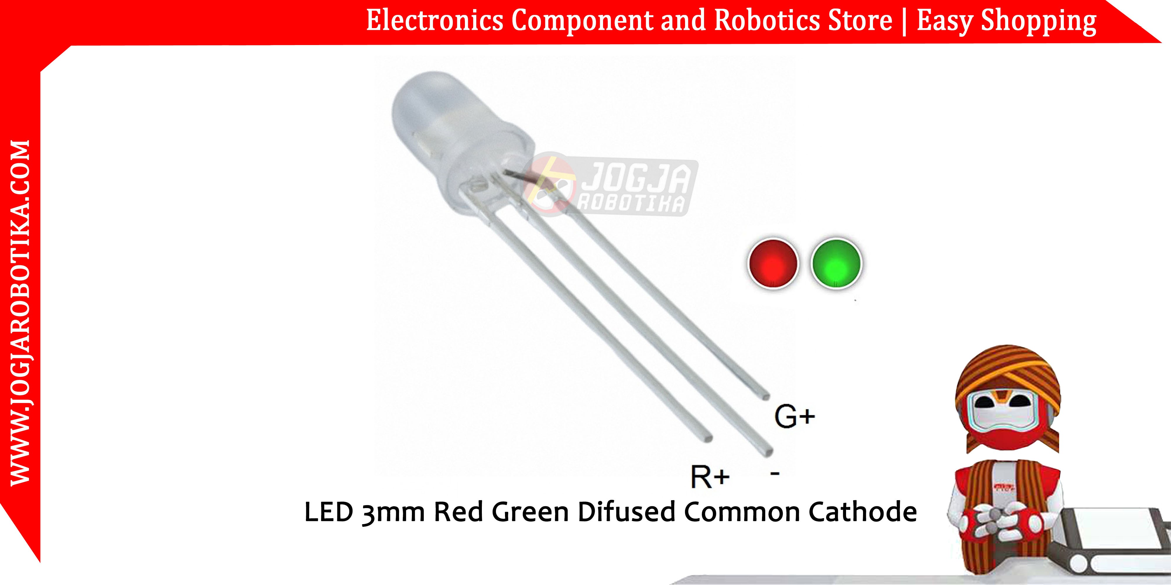 LED Bicolor 3mm Red Green Diffused Common Cathode