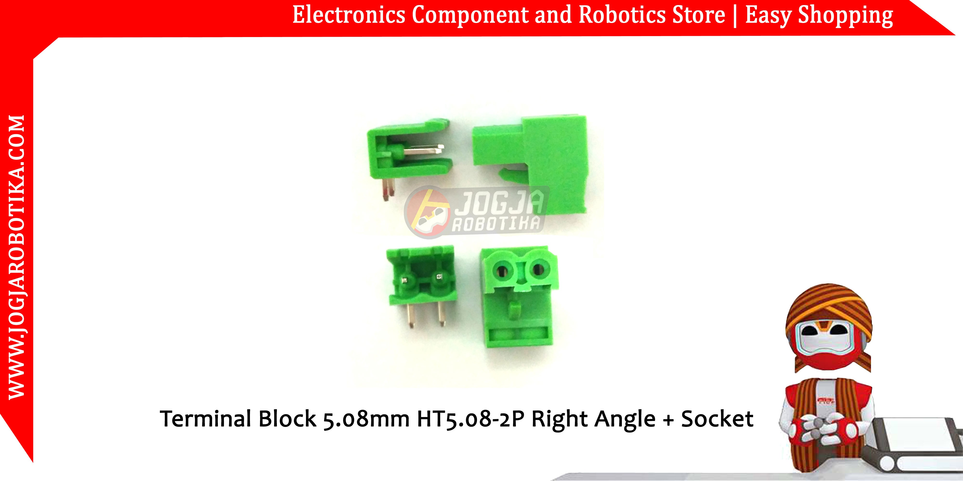 Terminal Block 5.08mm HT5.08-2P Right Angle + Socket