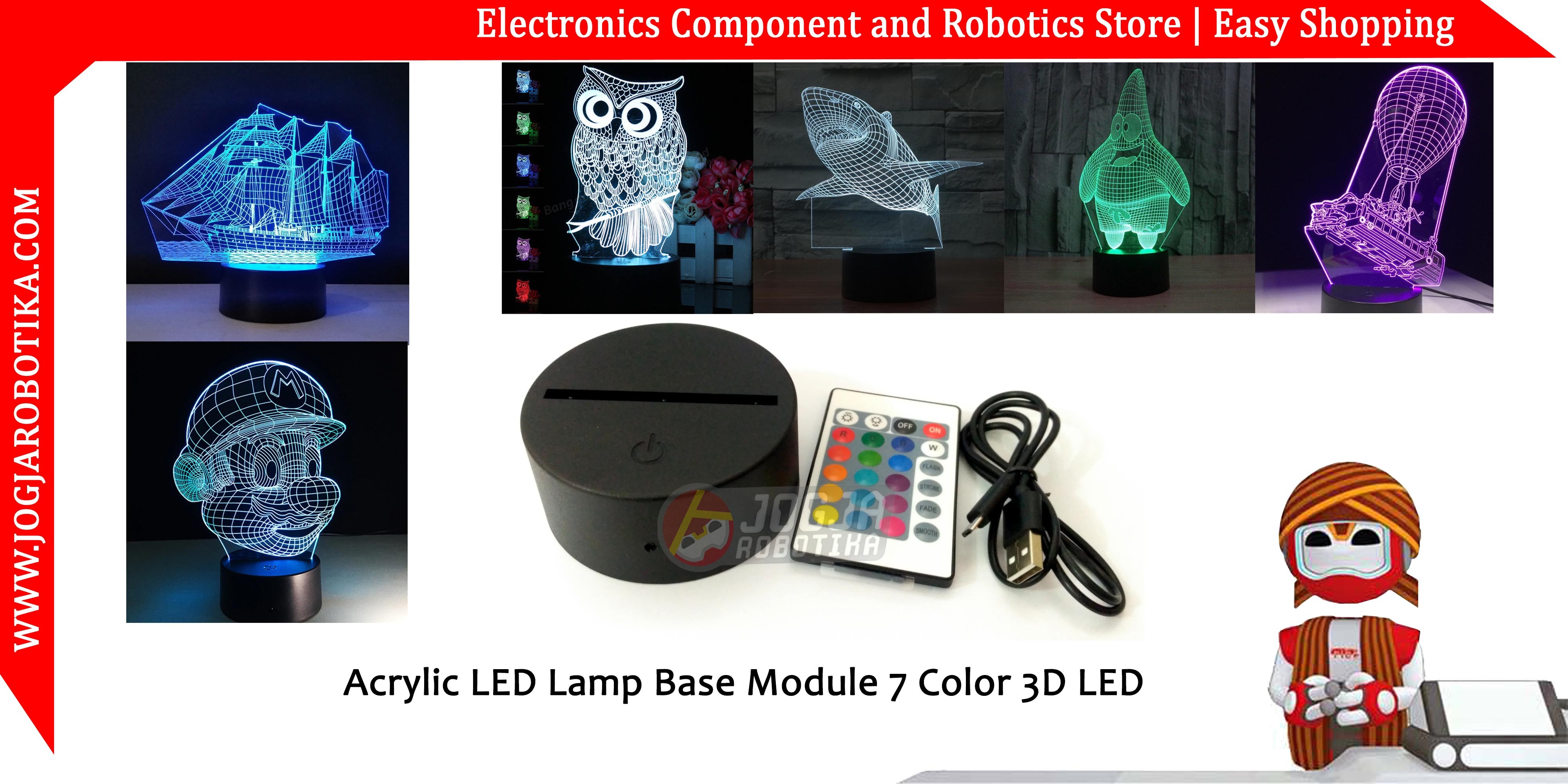 Lampu Hias Akrilik Acrylic LED Lamp Base Module 7 Color 3D LED Illusion