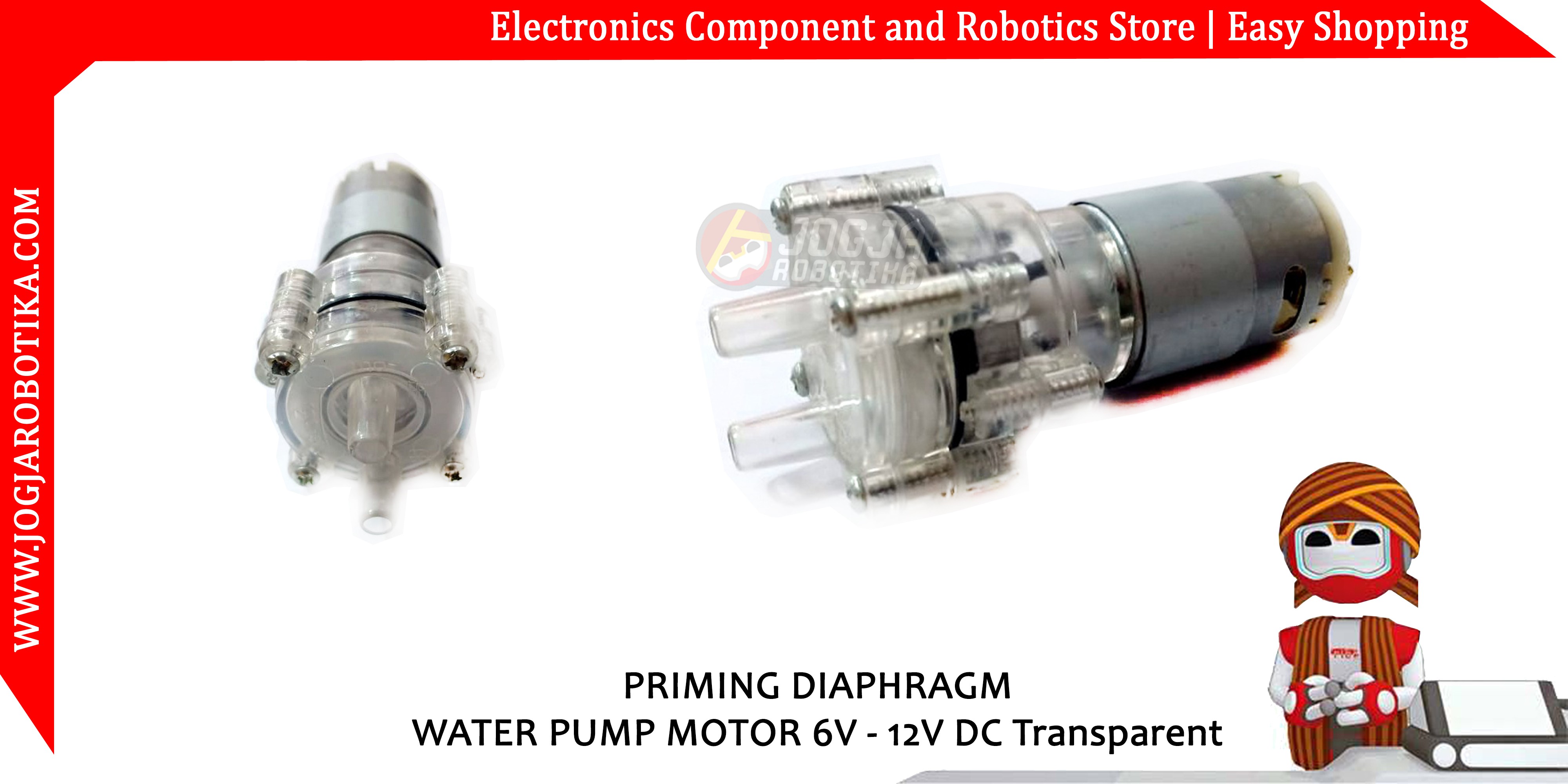 PRIMING DIAPHRAGM WATER PUMP MOTOR 6V - 12V DC-Transparent