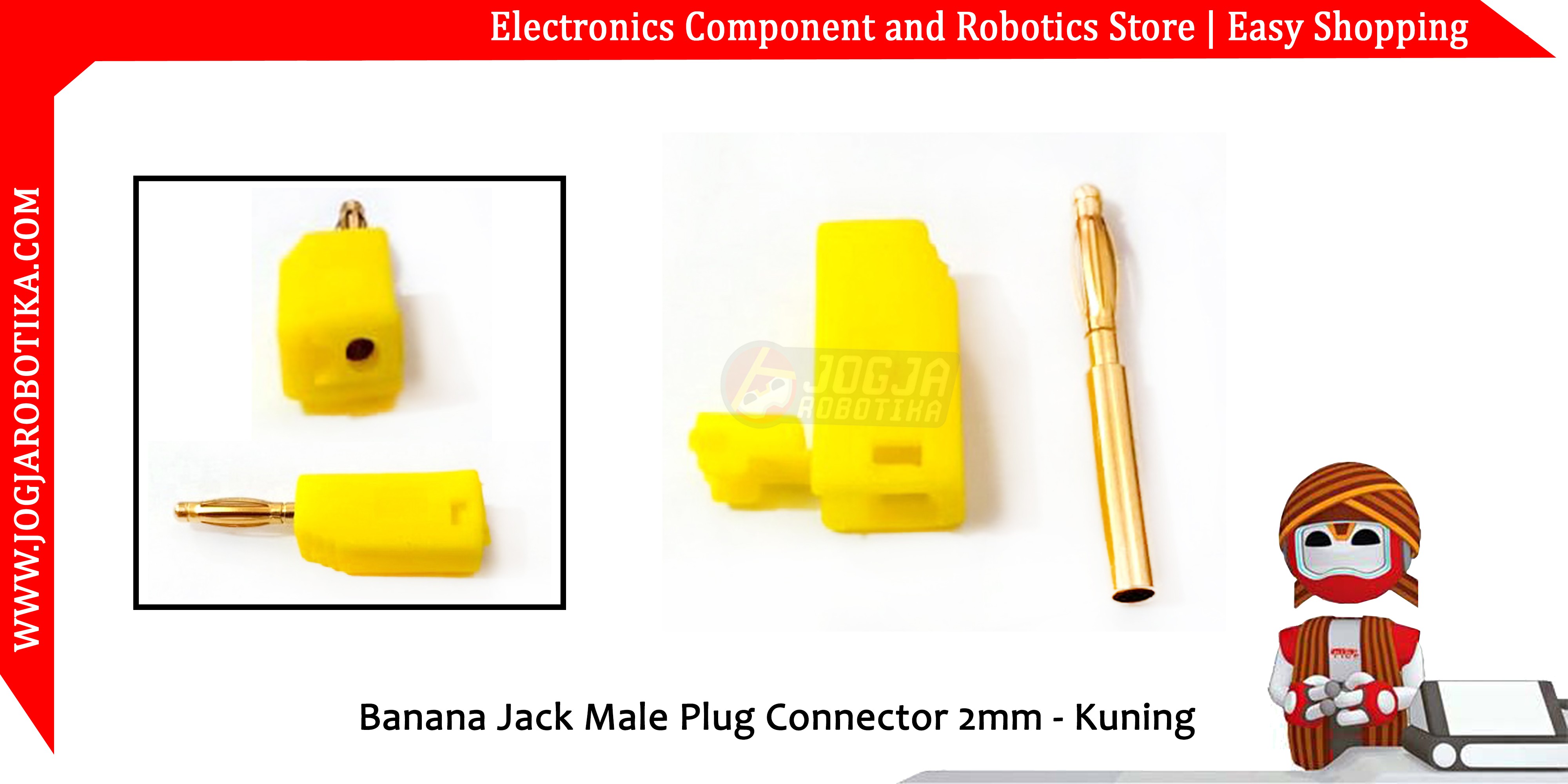 Banana Jack Male Plug Connector 2mm - Kuning
