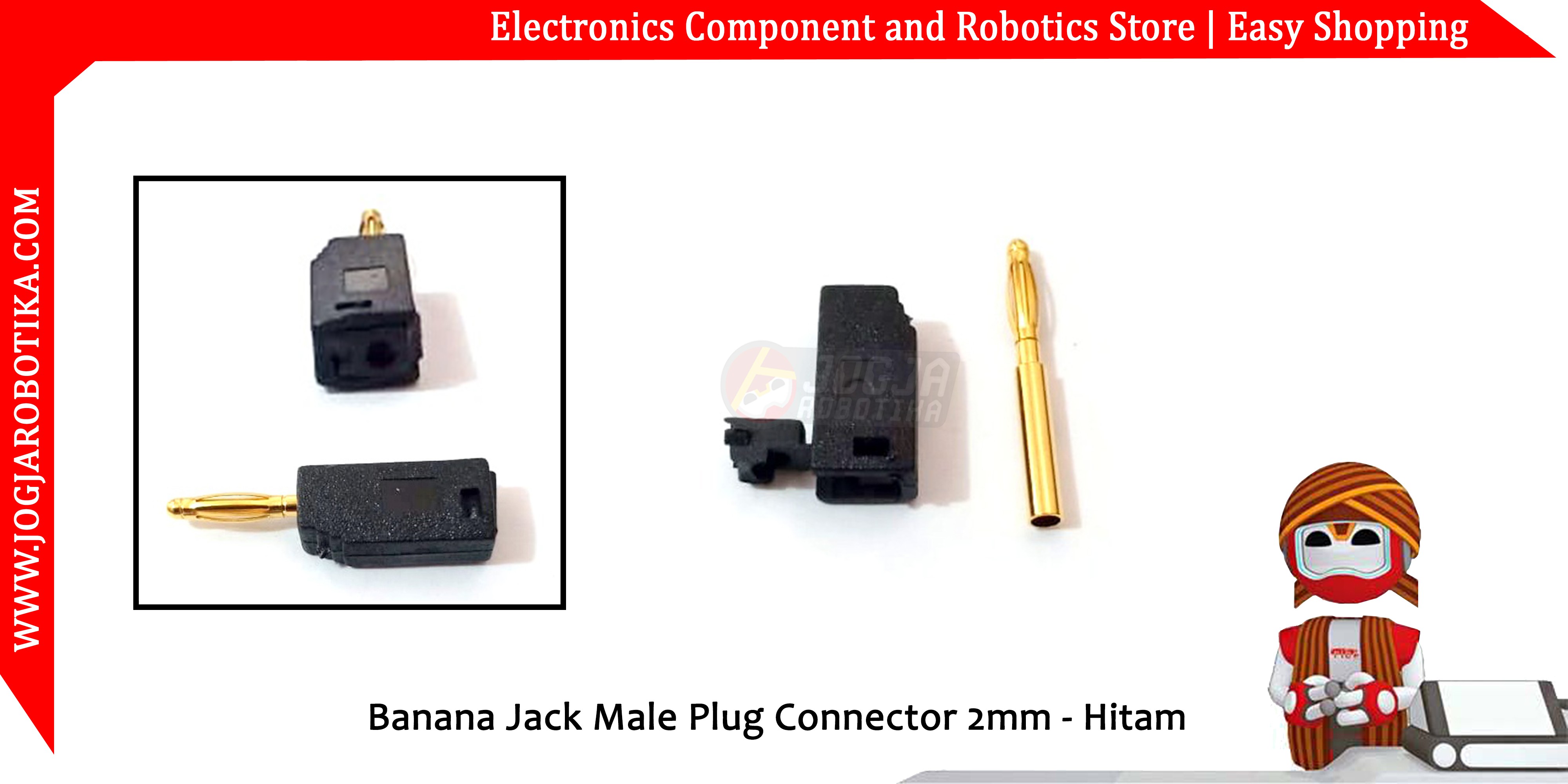 Banana Jack Male Plug Connector 2mm - Hitam