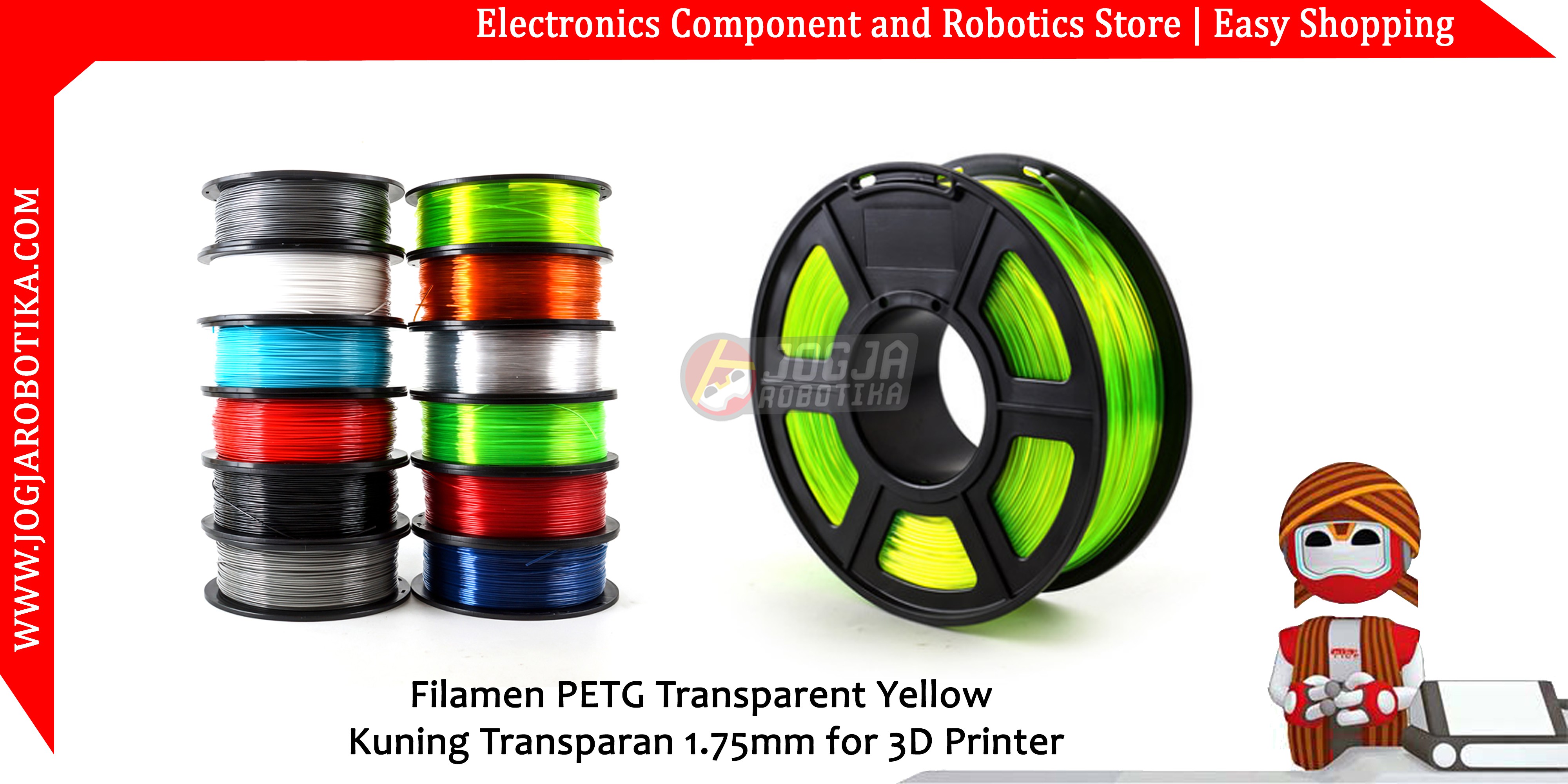 Filamen PETG Transparent Yellow Kuning Transparan 1.75mm for 3D Printer