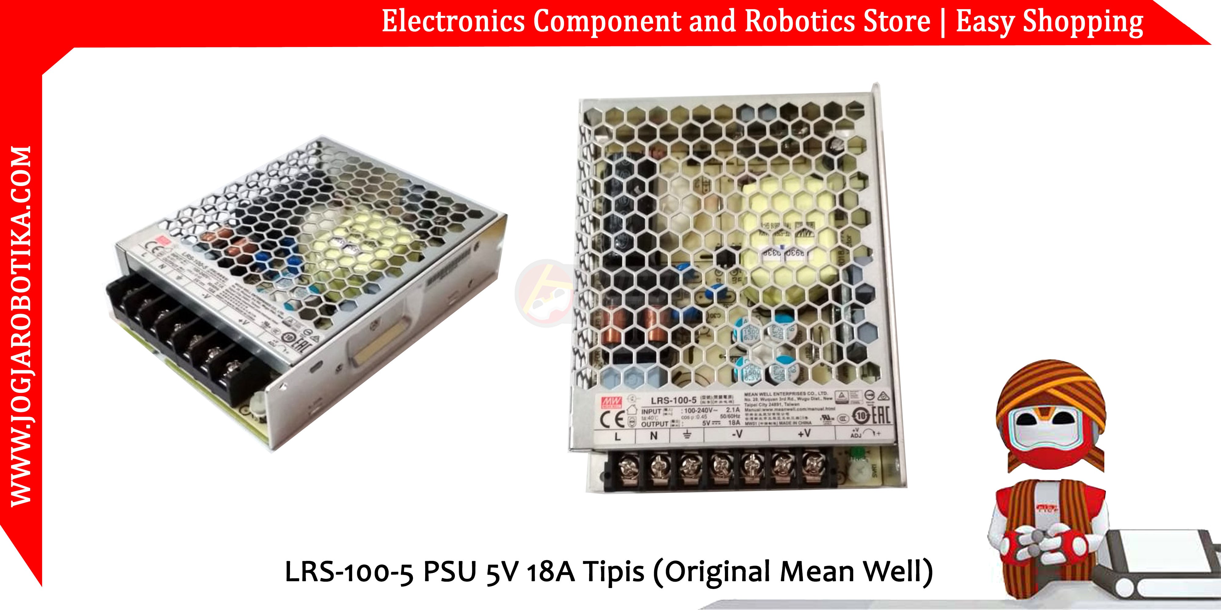 LRS-100-5 PSU 5V 18A Tipis (Original Mean Well)