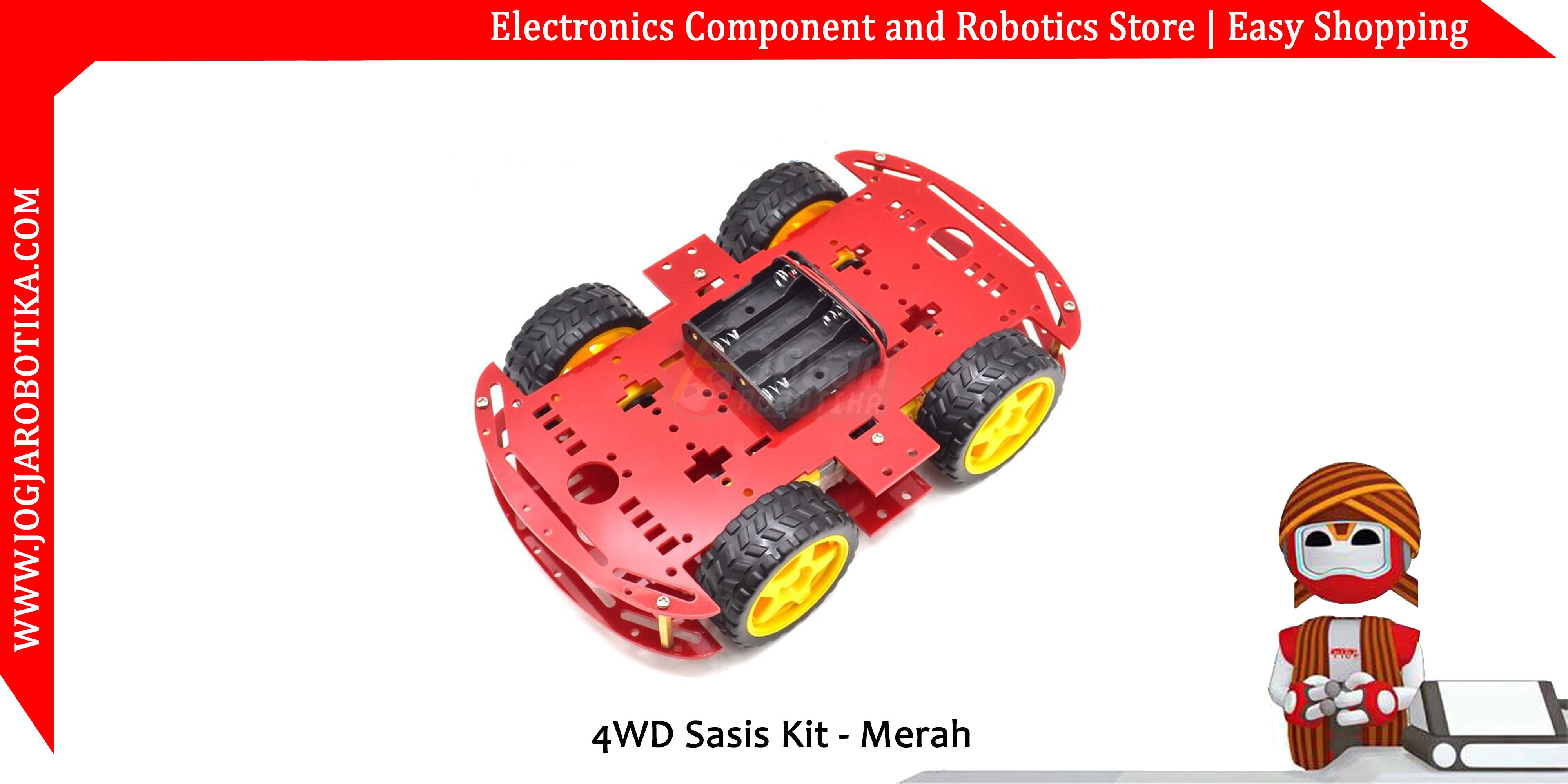 Robot Smart Car 4WD Chassis Sasis DIY Kit Rangka Mobil Arduino Merah