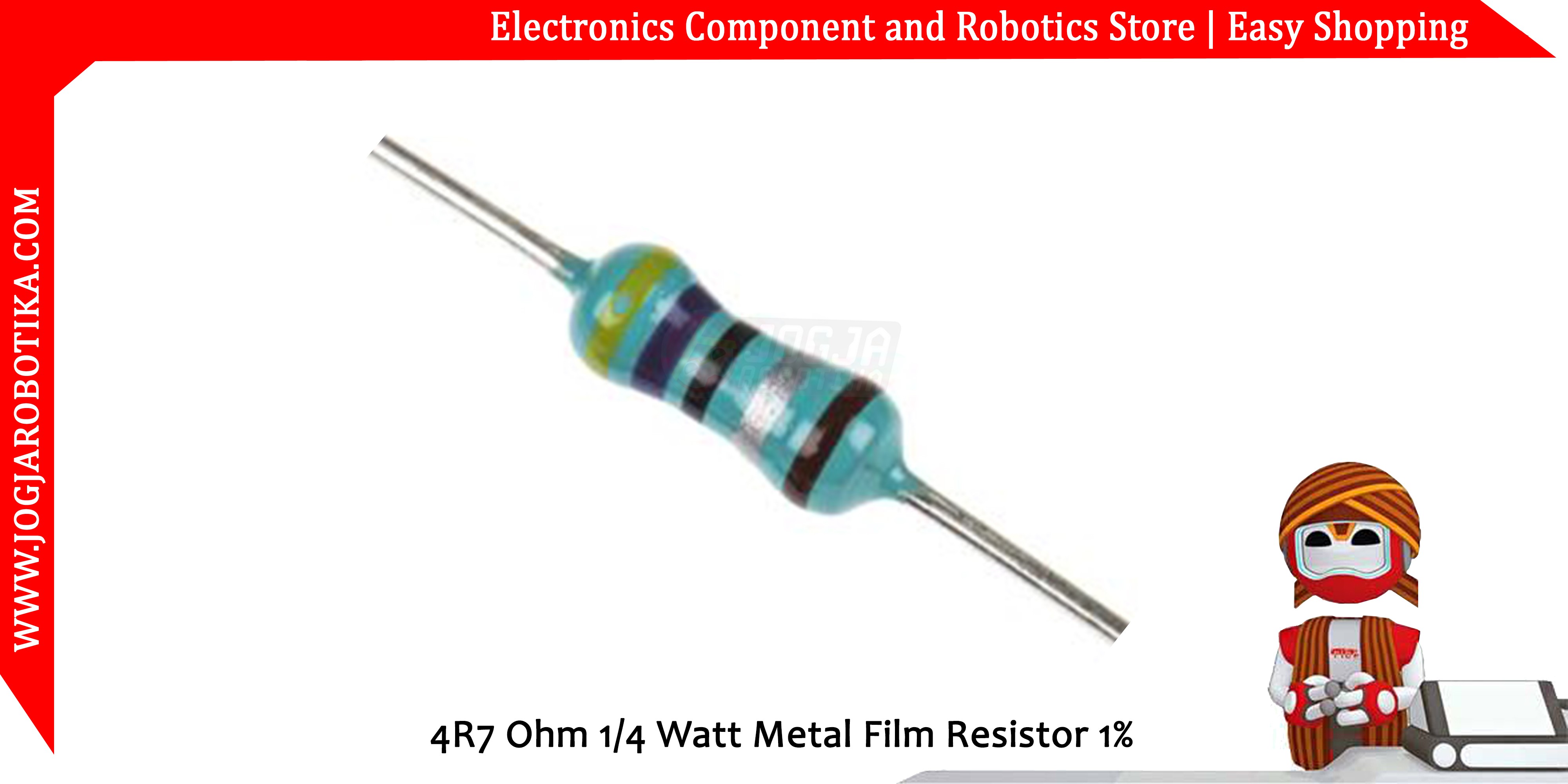 4R7 Ohm 1/4 Watt  Metal Film Resistor 1%