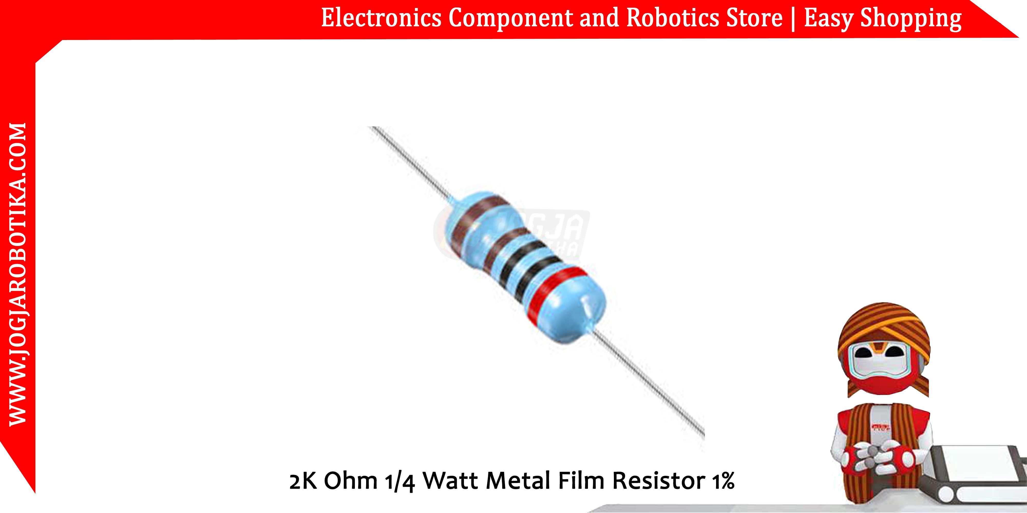 2K Ohm 1/4 Watt  Metal Film Resistor 1%