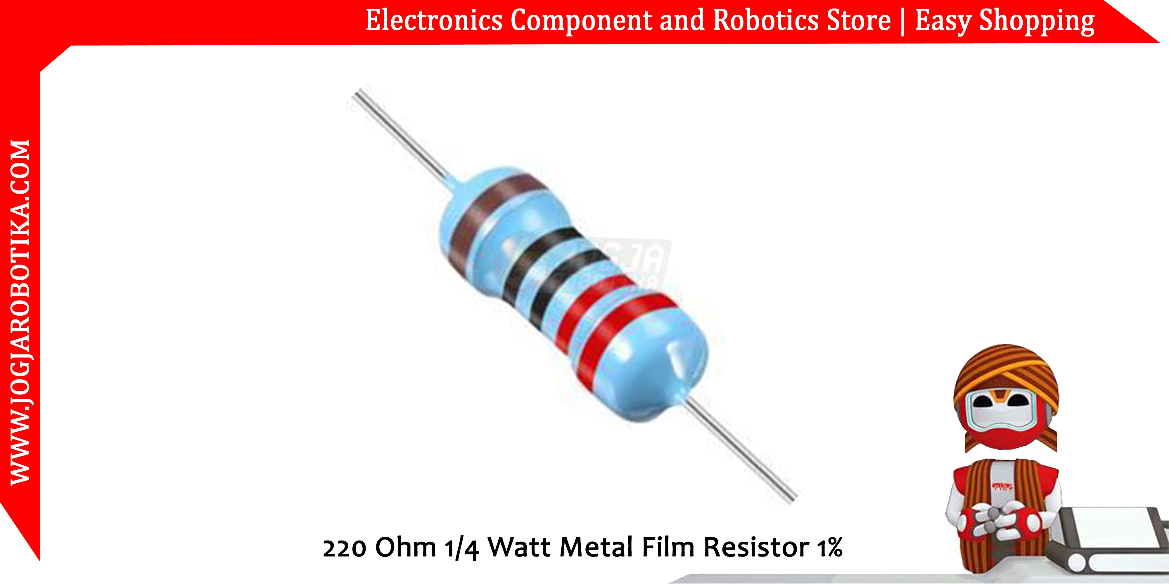 220 Ohm 1/4 Watt  Metal Film Resistor 1%