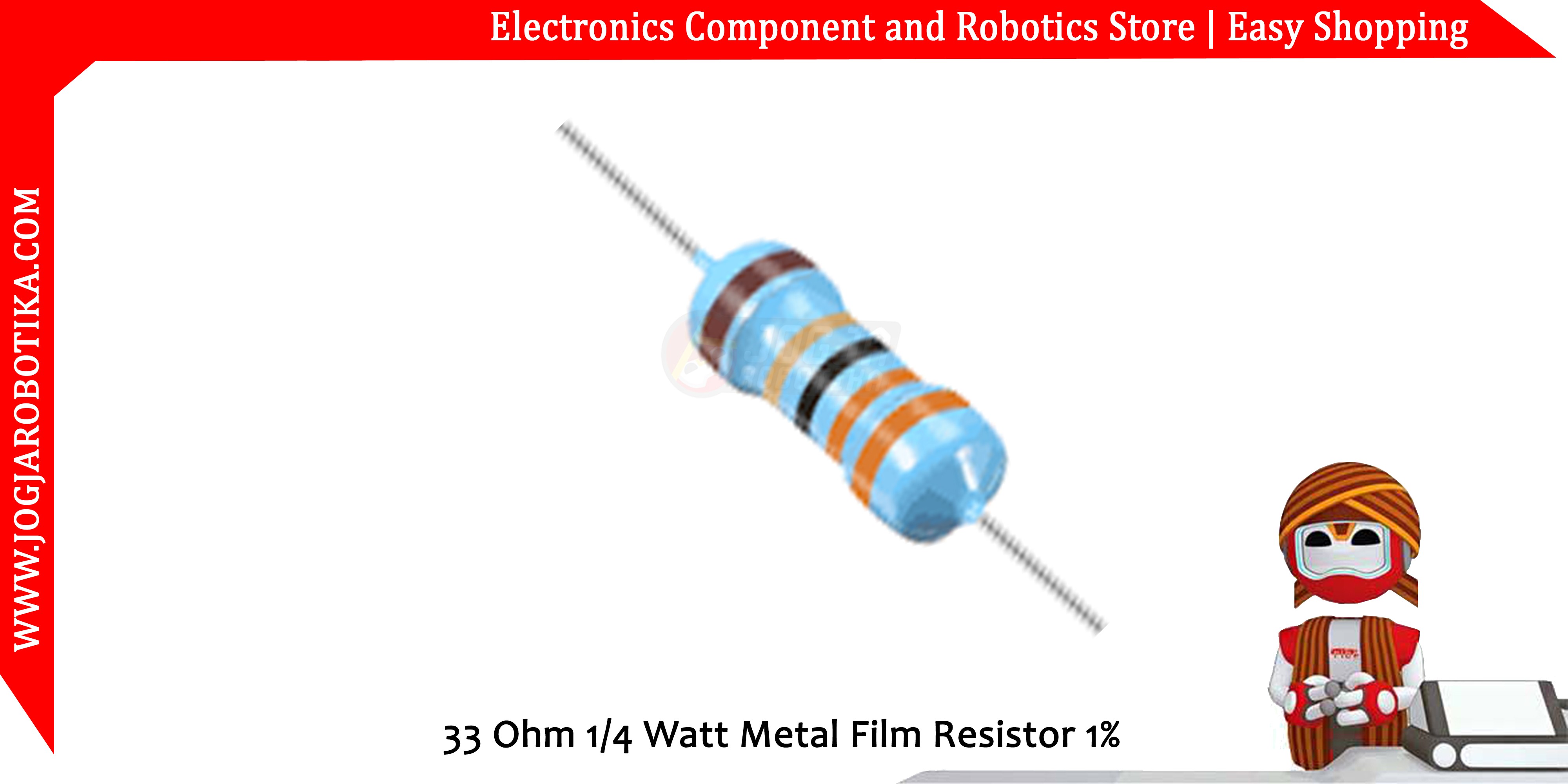 33 Ohm 1/4 Watt  Metal Film Resistor 1%