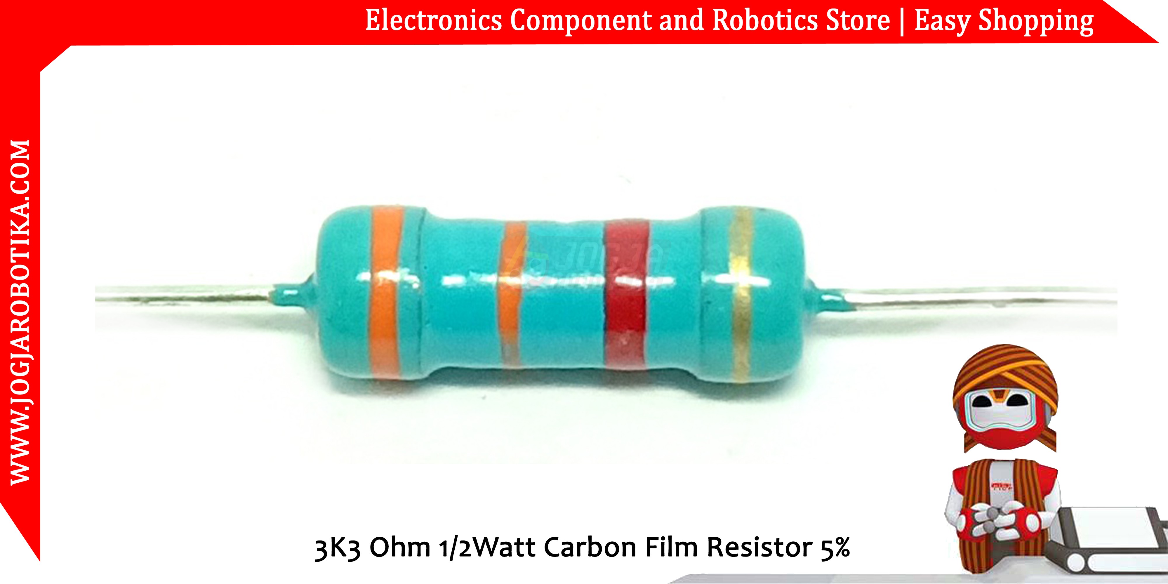 3K3 Ohm 1/2Watt Carbon Film Resistor