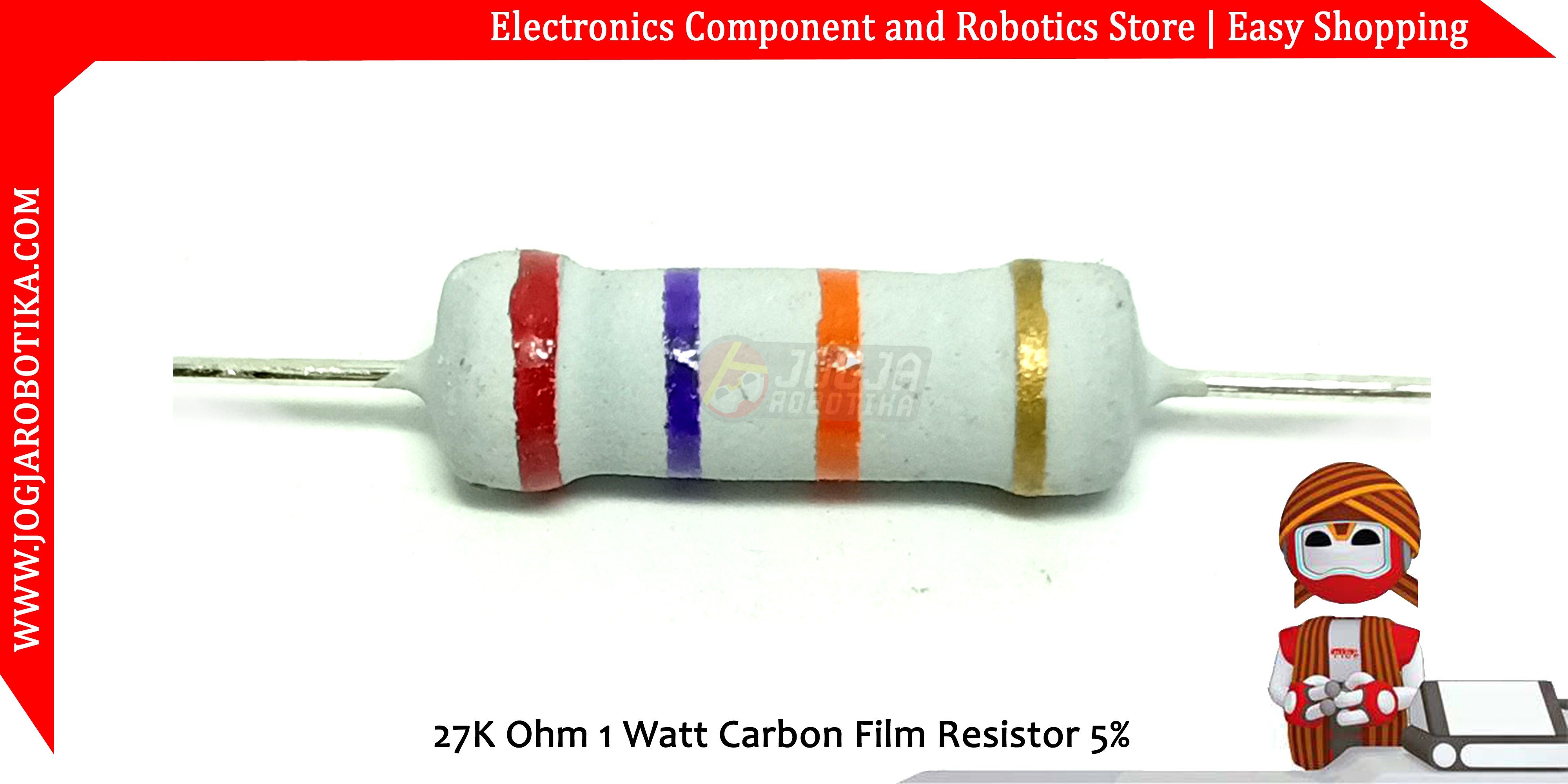 27K Ohm 1 Watt Carbon Film Resistor