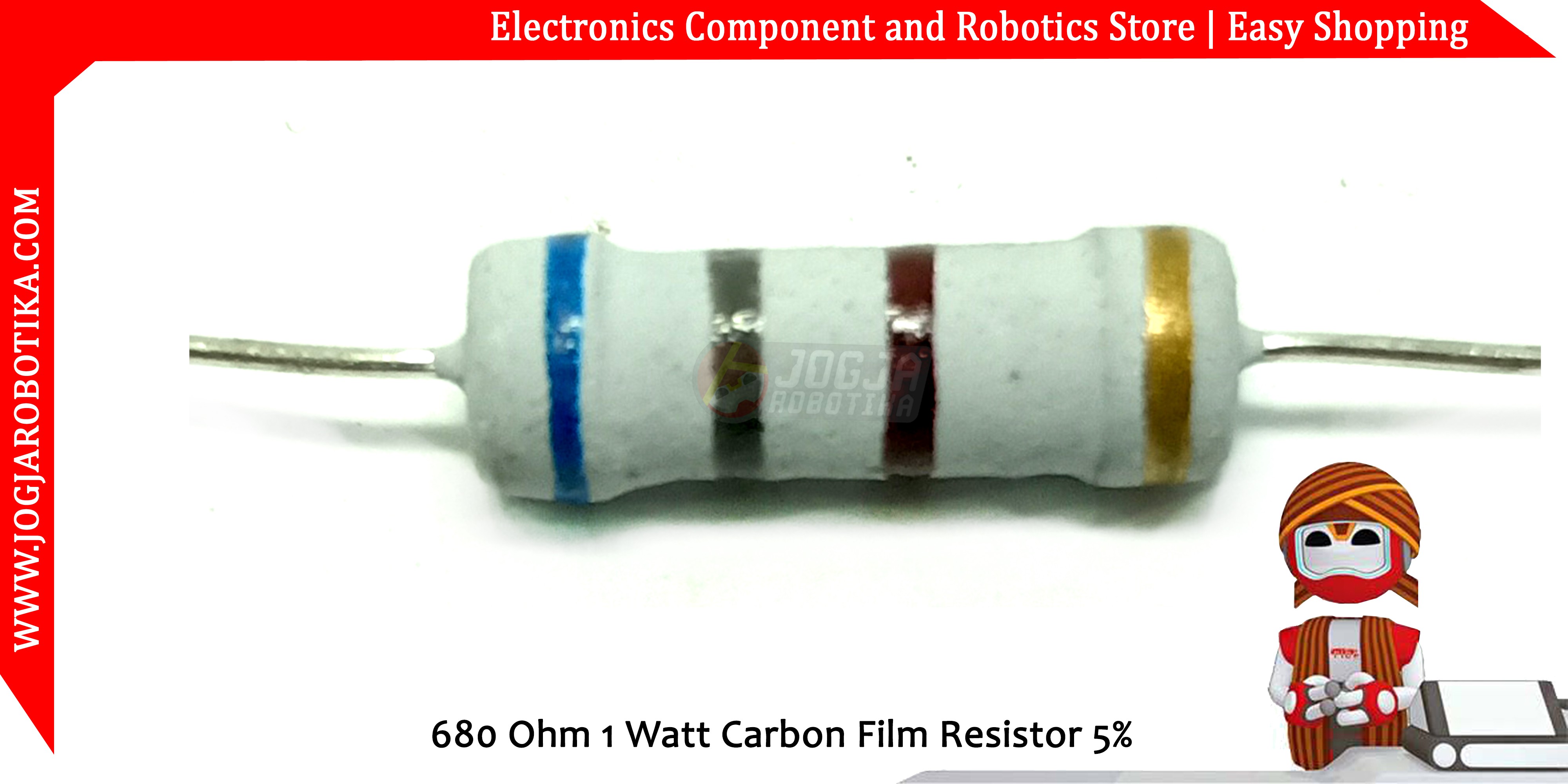 680 Ohm 1 Watt Carbon Film Resistor
