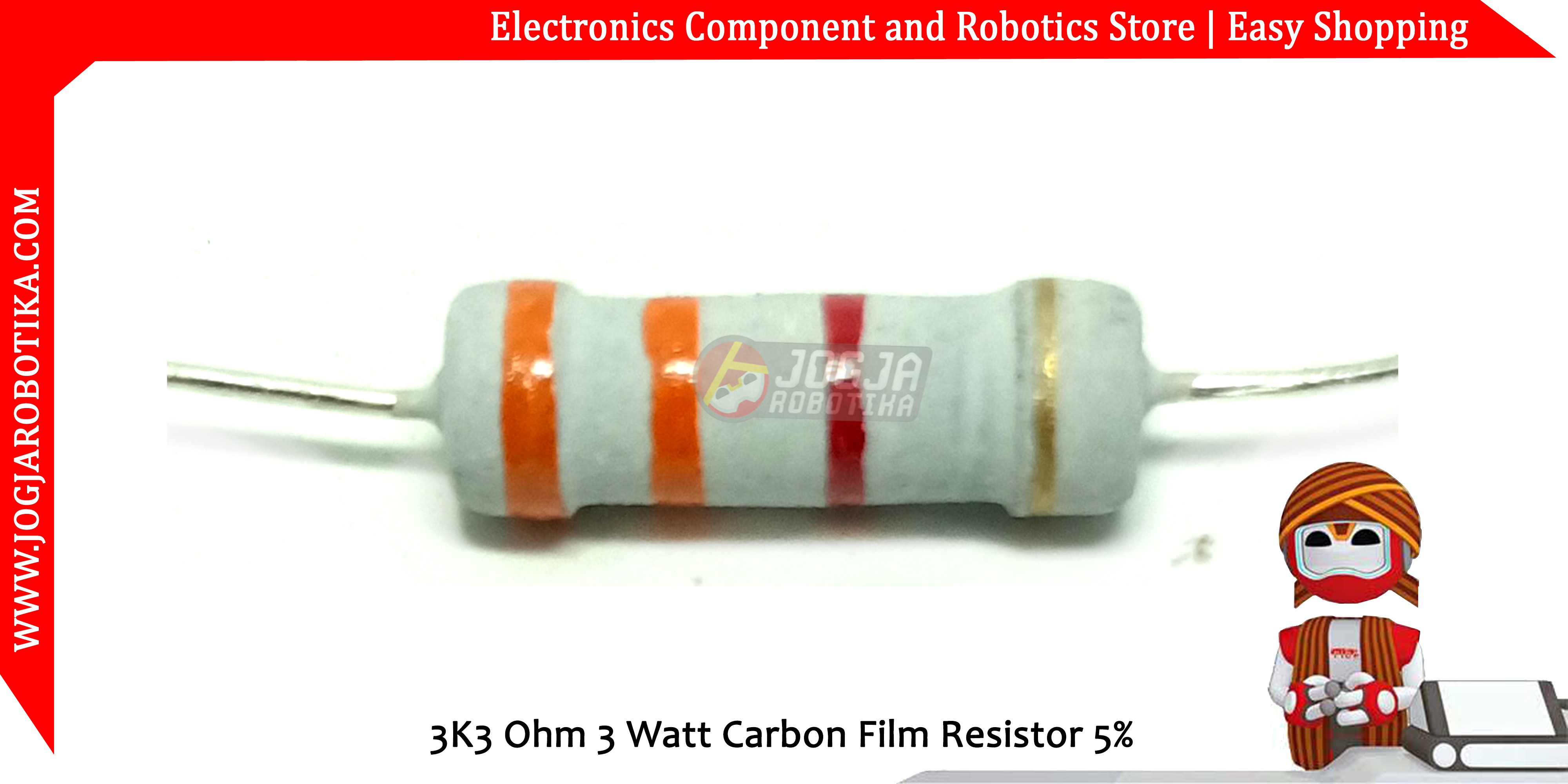 3K3 Ohm 3 Watt Carbon Film Resistor