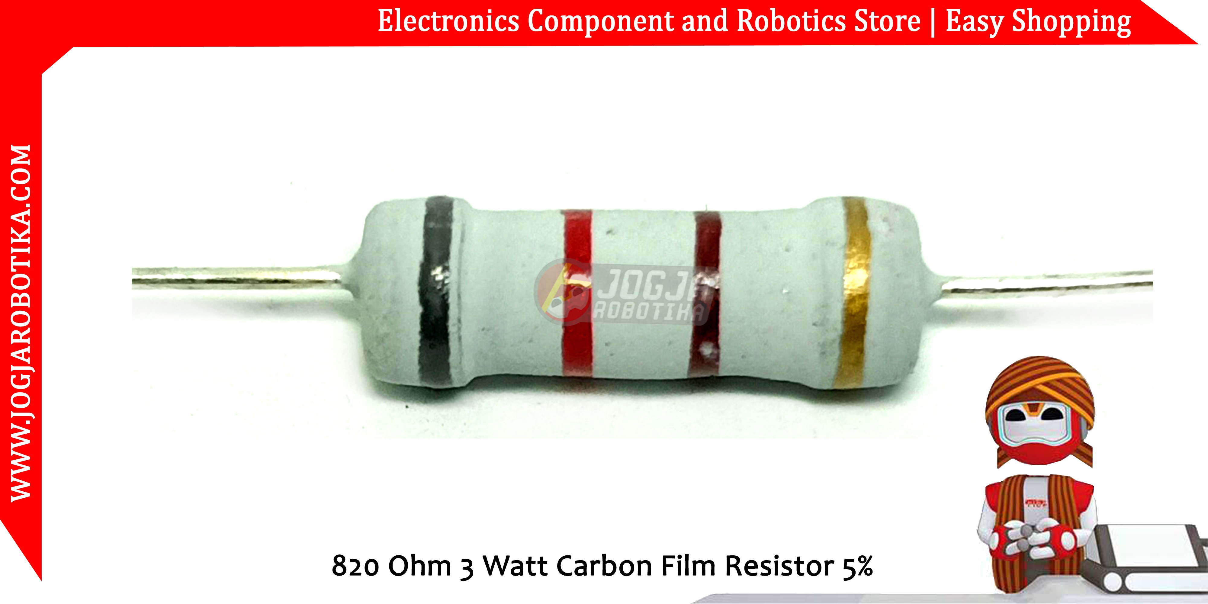 820 Ohm 3 Watt Carbon Film Resistor